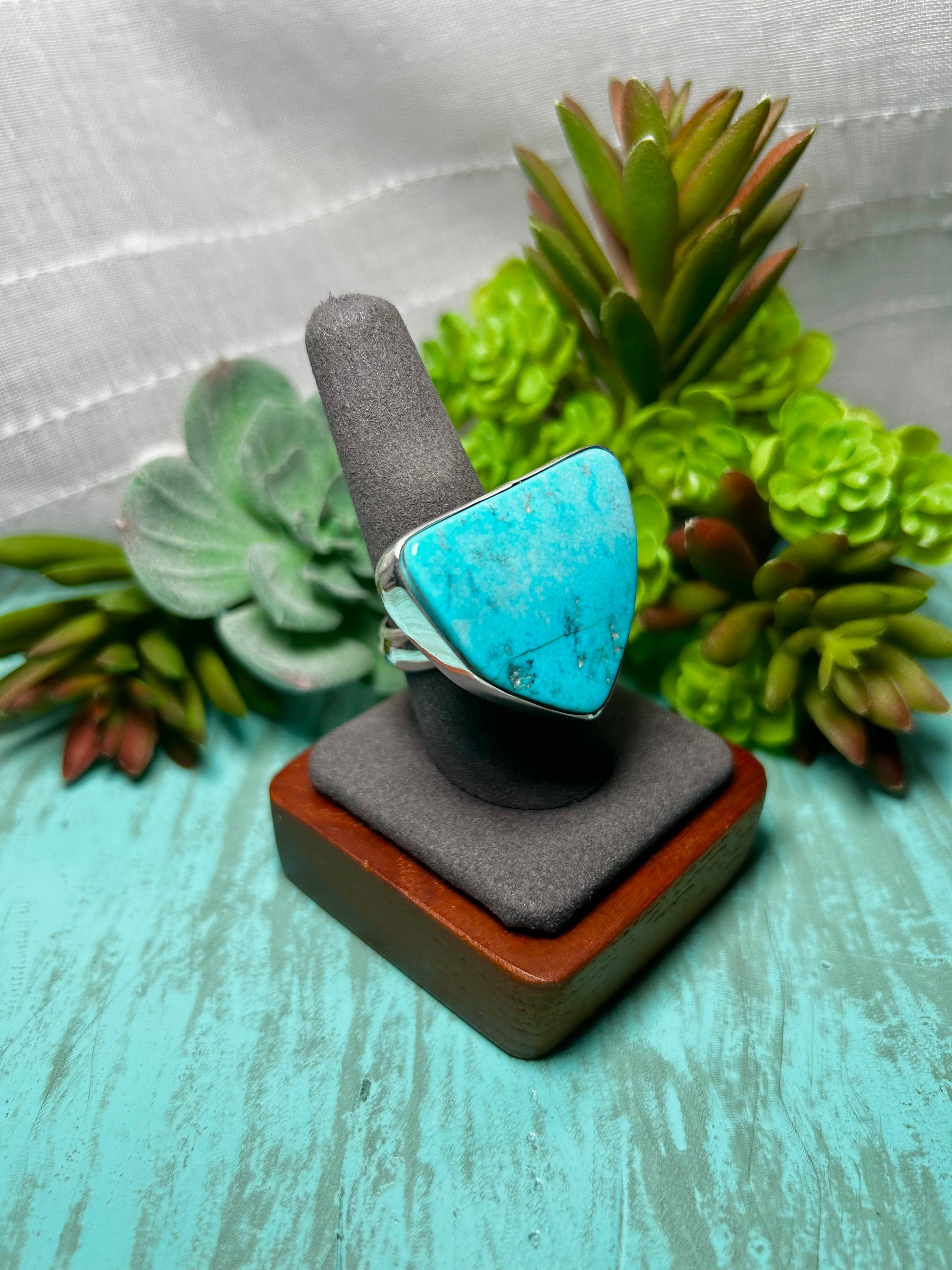 Navajo Made Kingman Turquoise & Sterling Sliver Ring Size 9