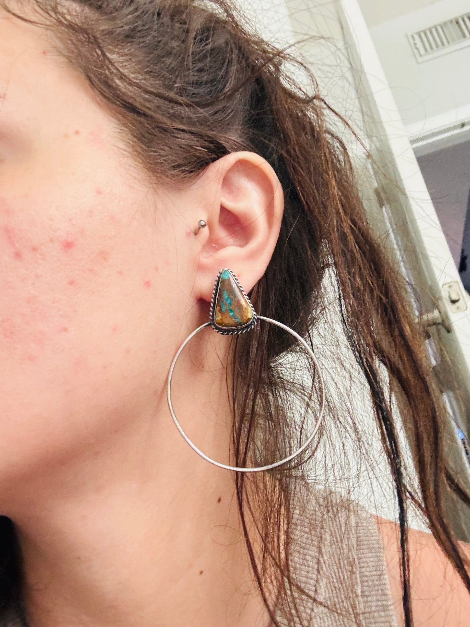 Elouise Kee Ribbon Royston & Sterling Silver Post Dangle Hoop Earrings