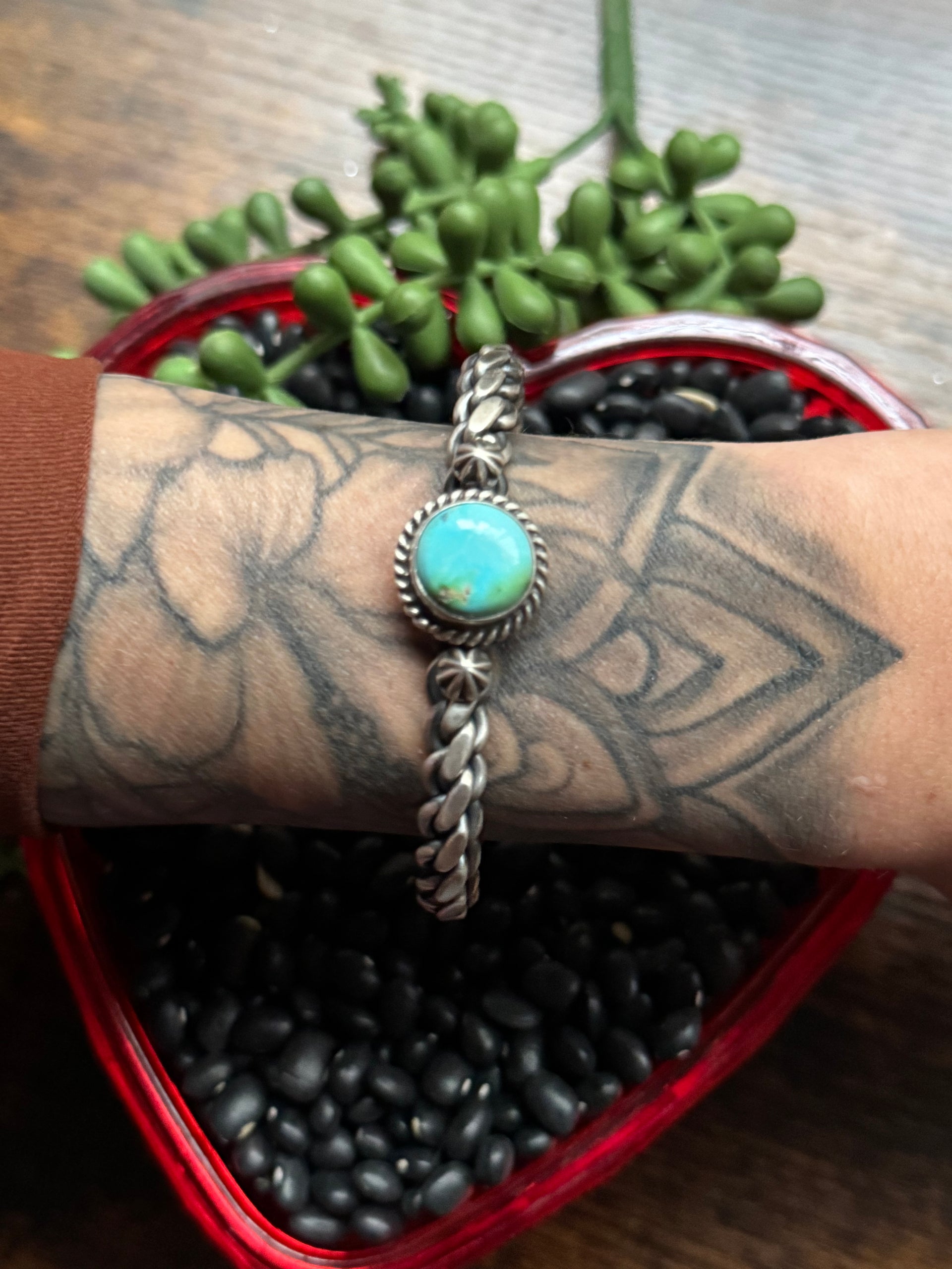 Navajo Made Sonoran Mountain Turquoise & Sterling Silver Cuff Bracelet