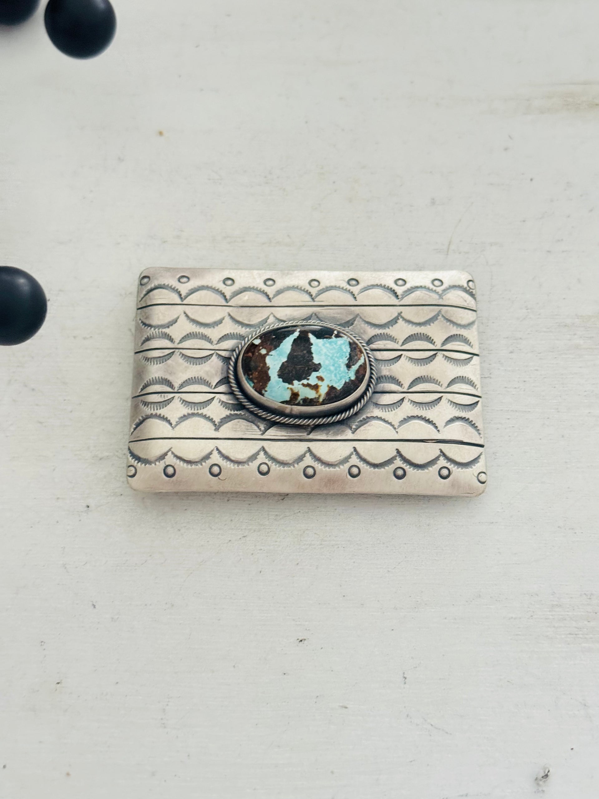 Danny Henio Carico Lake Turquoise & Sterling Silver Belt Buckle