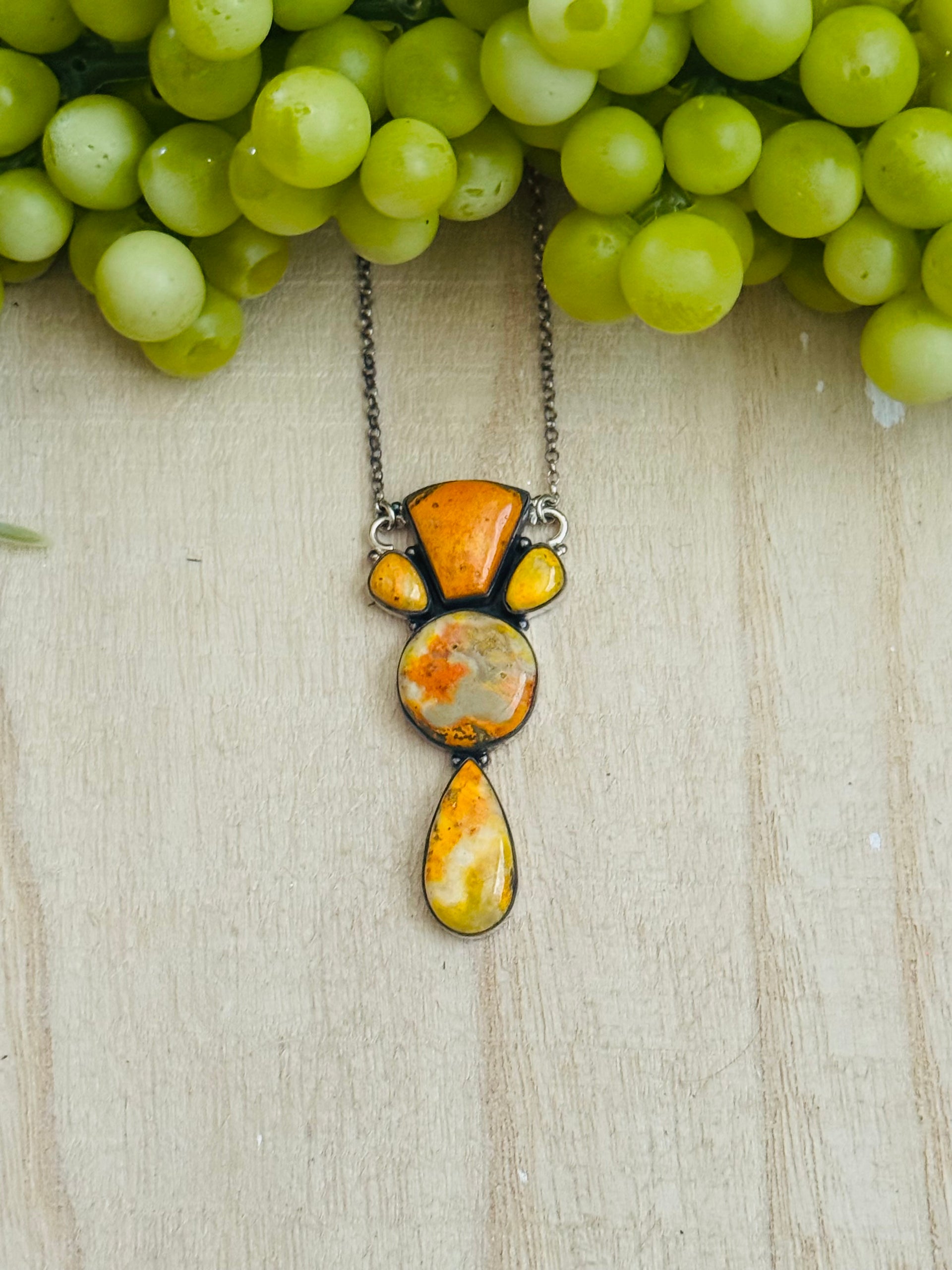 Southwest Made Bb Agate & Sterling Silver Cluster Necklace