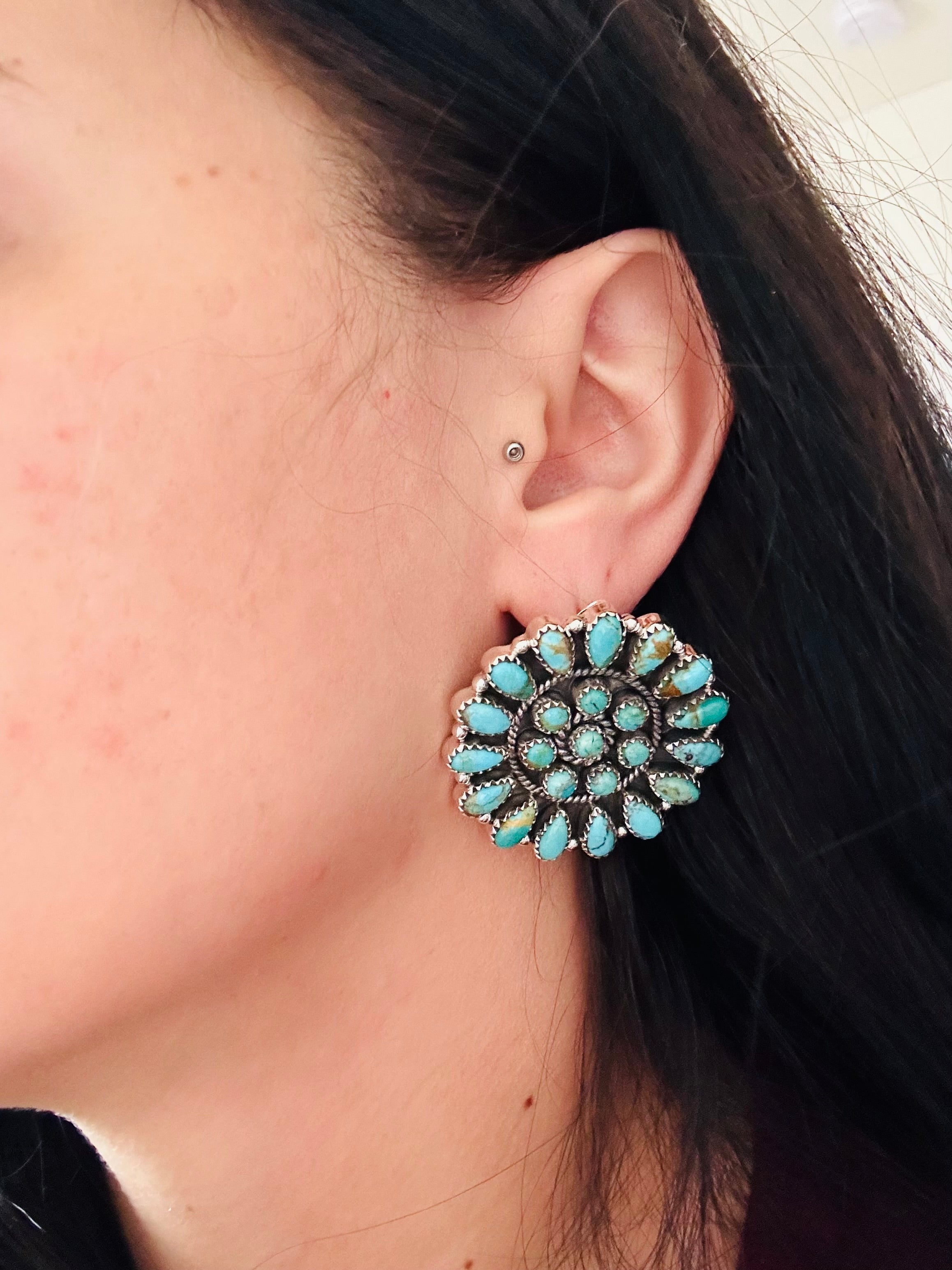 Southwest Handmade Kingman Turquoise & Sterling Silver Post Earrings