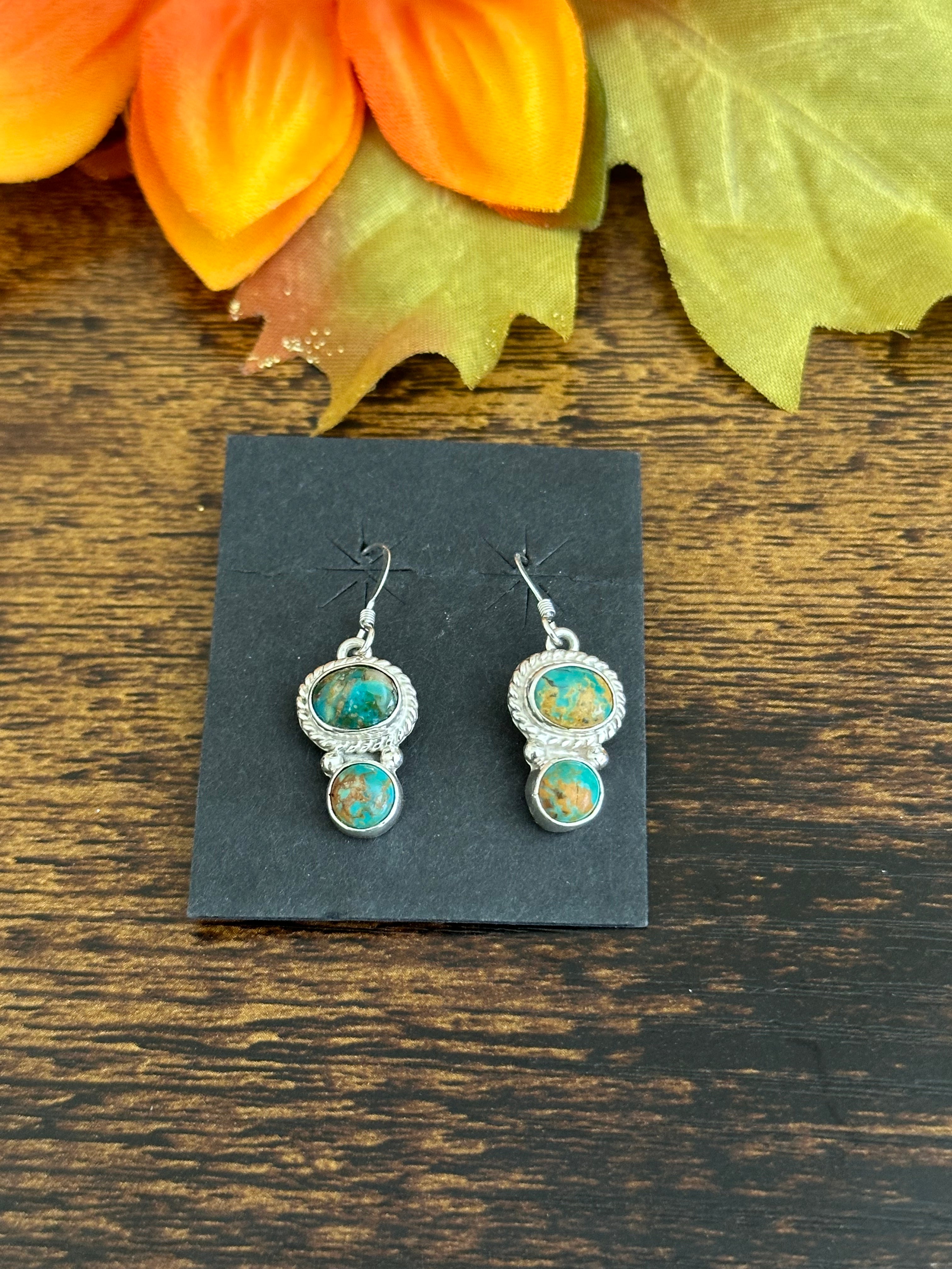 Navajo Made Royston Turquoise & Sterling Silver Dangle Earrings