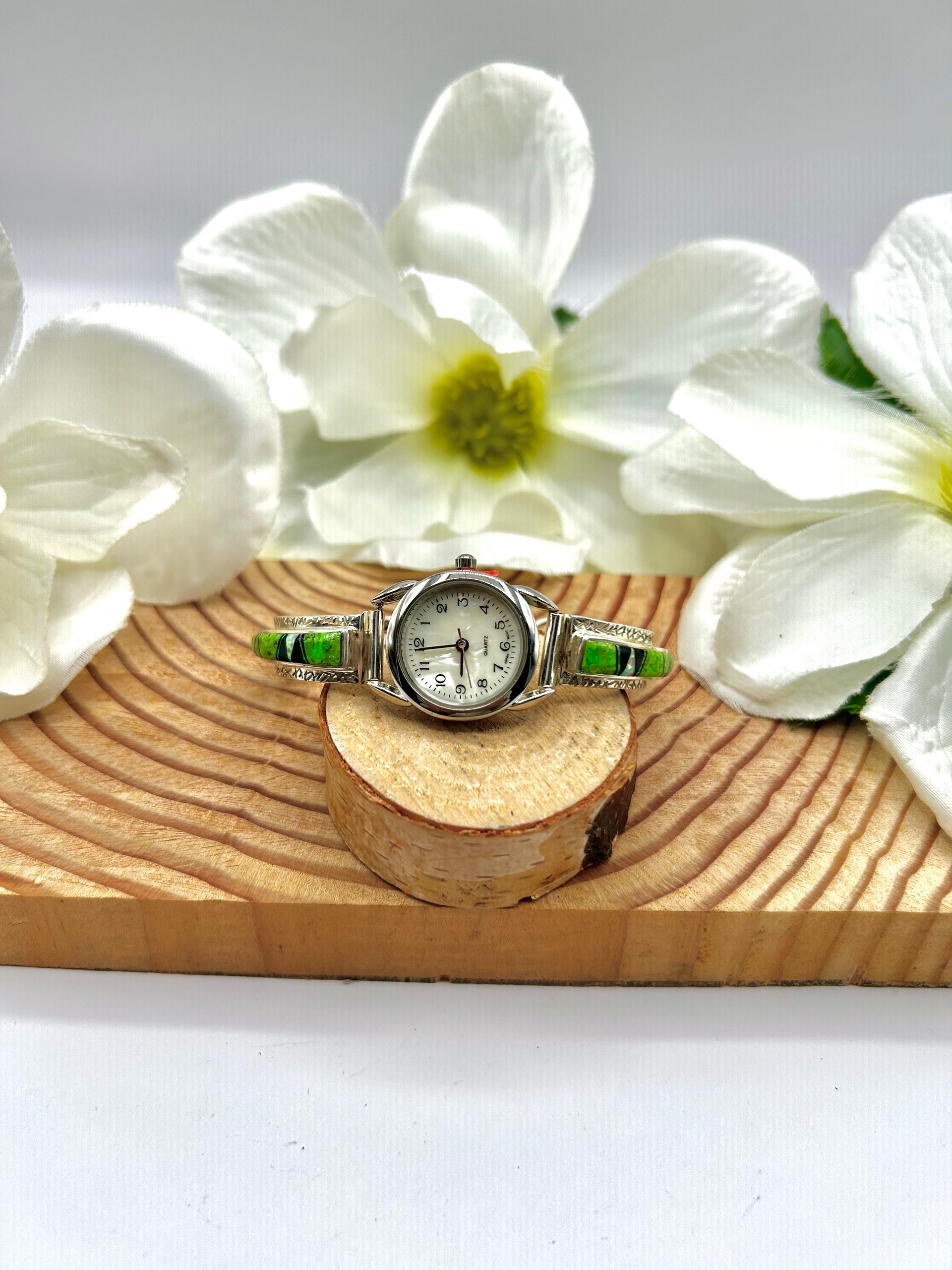 Navajo Made Multi Stone & Sterling Silver Watch Link Bracelet