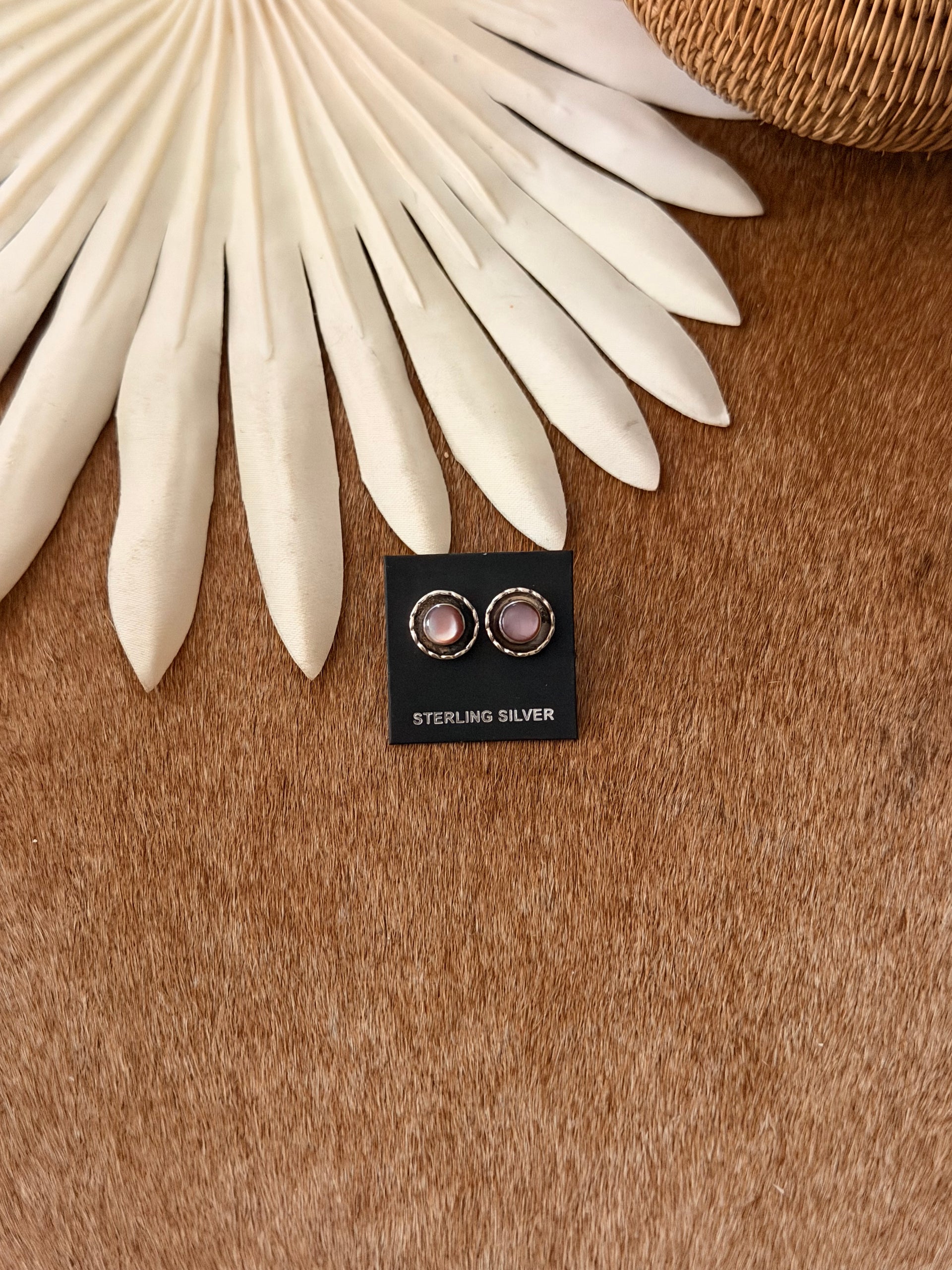 Navajo Made Mother of Pearl & Sterling Silver Post Earrings