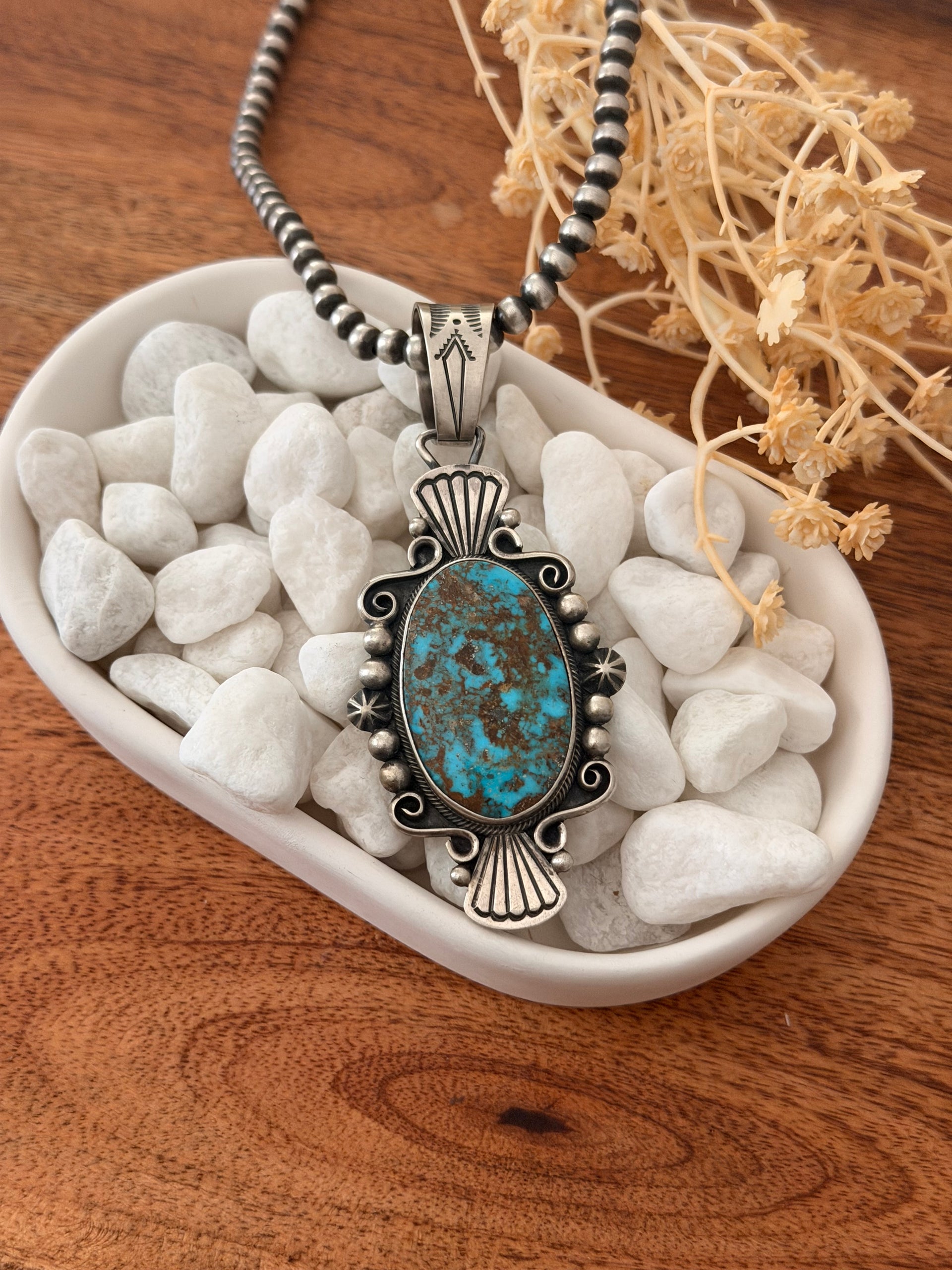 David Benally Kingman Turquoise & Sterling Silver Pendant