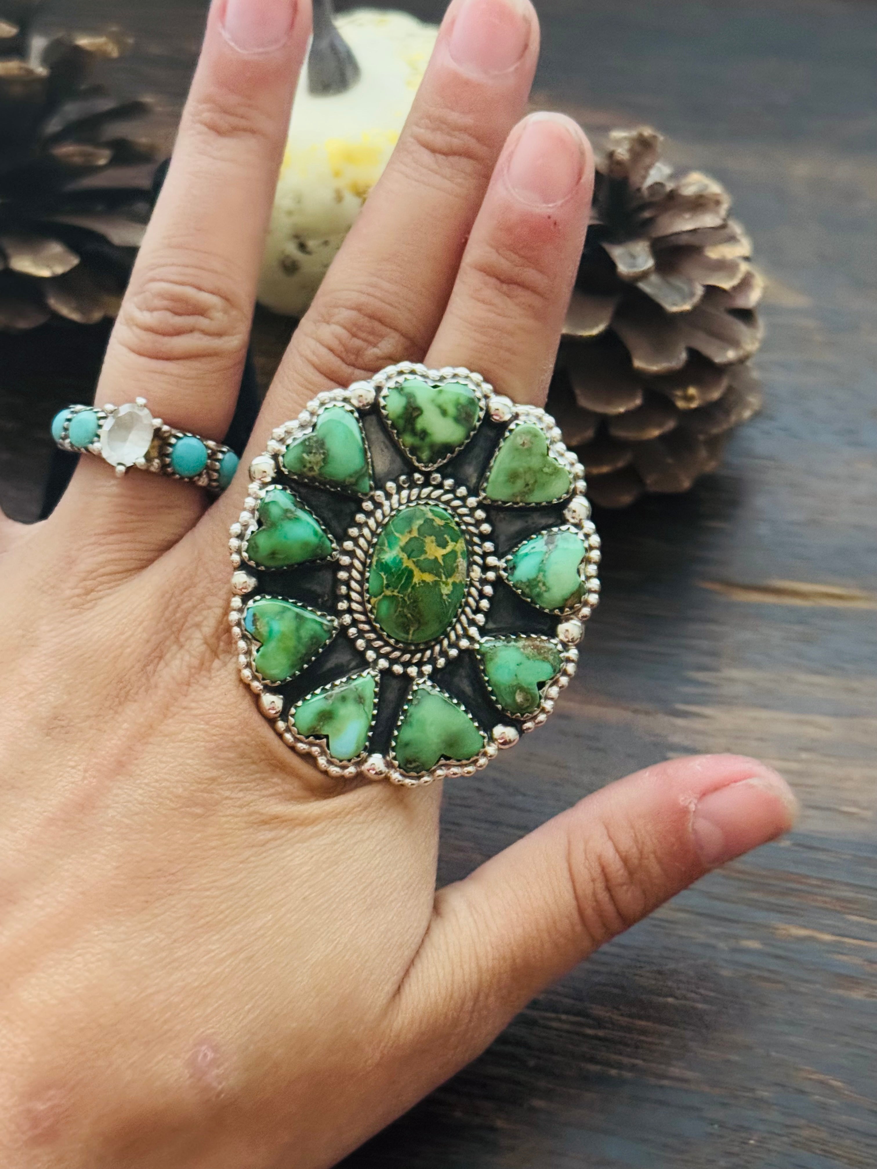 Southwest Handmade Sonoran Mountain Turquoise & Sterling Silver Adjustable Cluster Ring