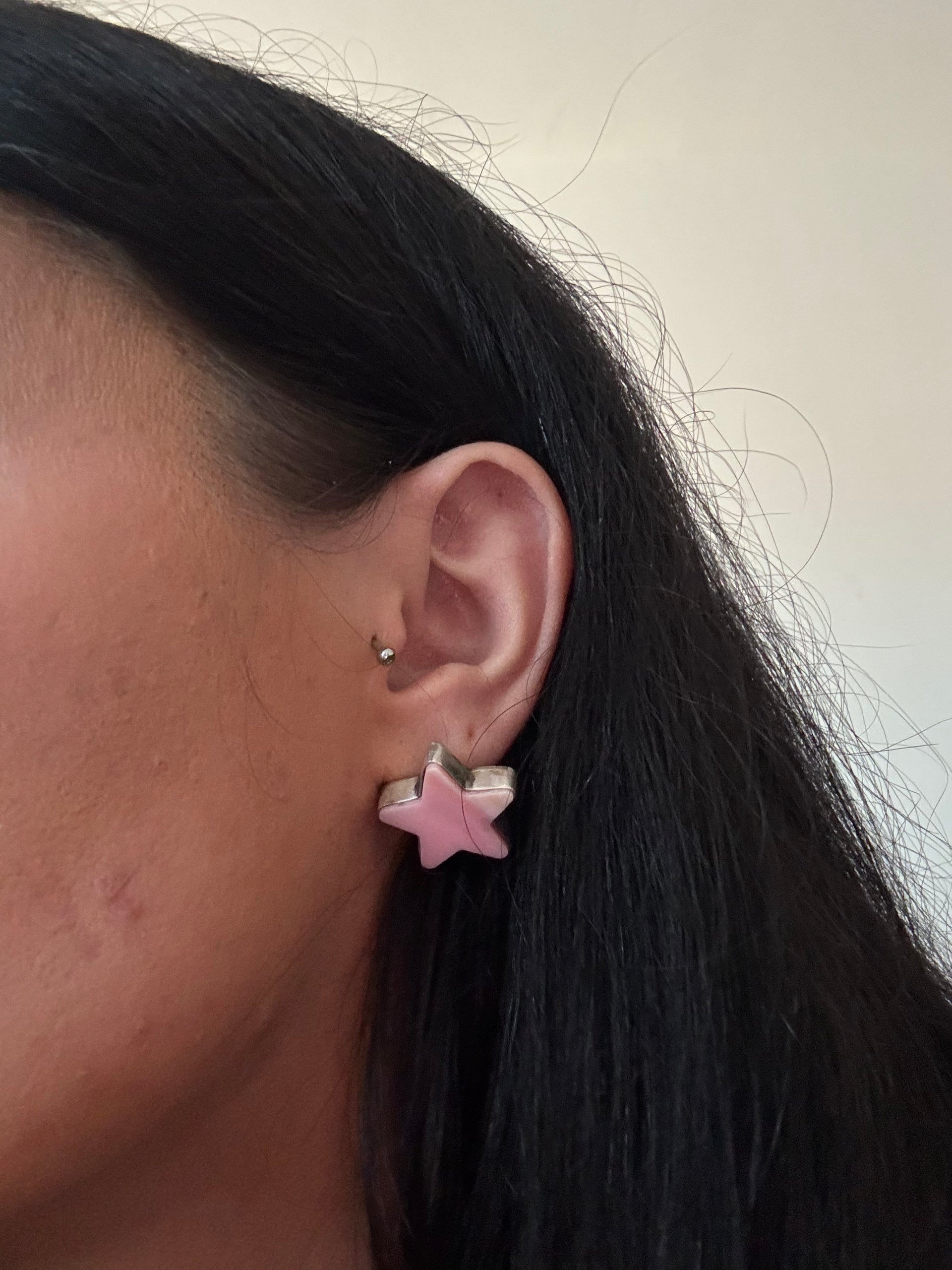 Larson Chee Pink Conch & Sterling Silver Post Star Earrings