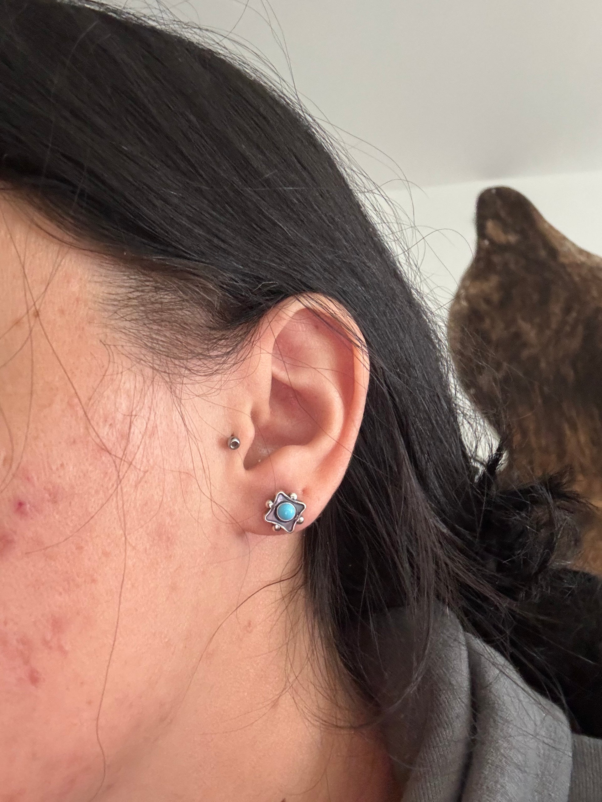 Navajo Made Kingman Turquoise & Sterling Silver Post Earrings
