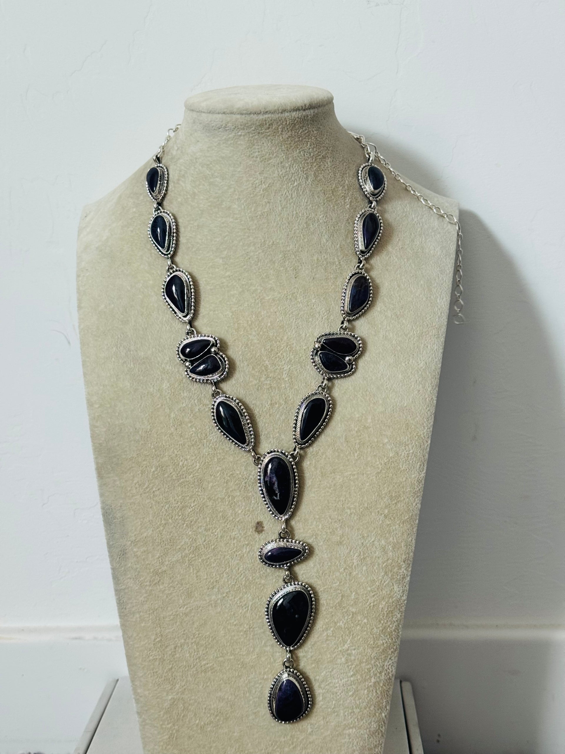 Darrin Livingston High Grade Sugilite & Sterling Silver Lariat Necklace Set