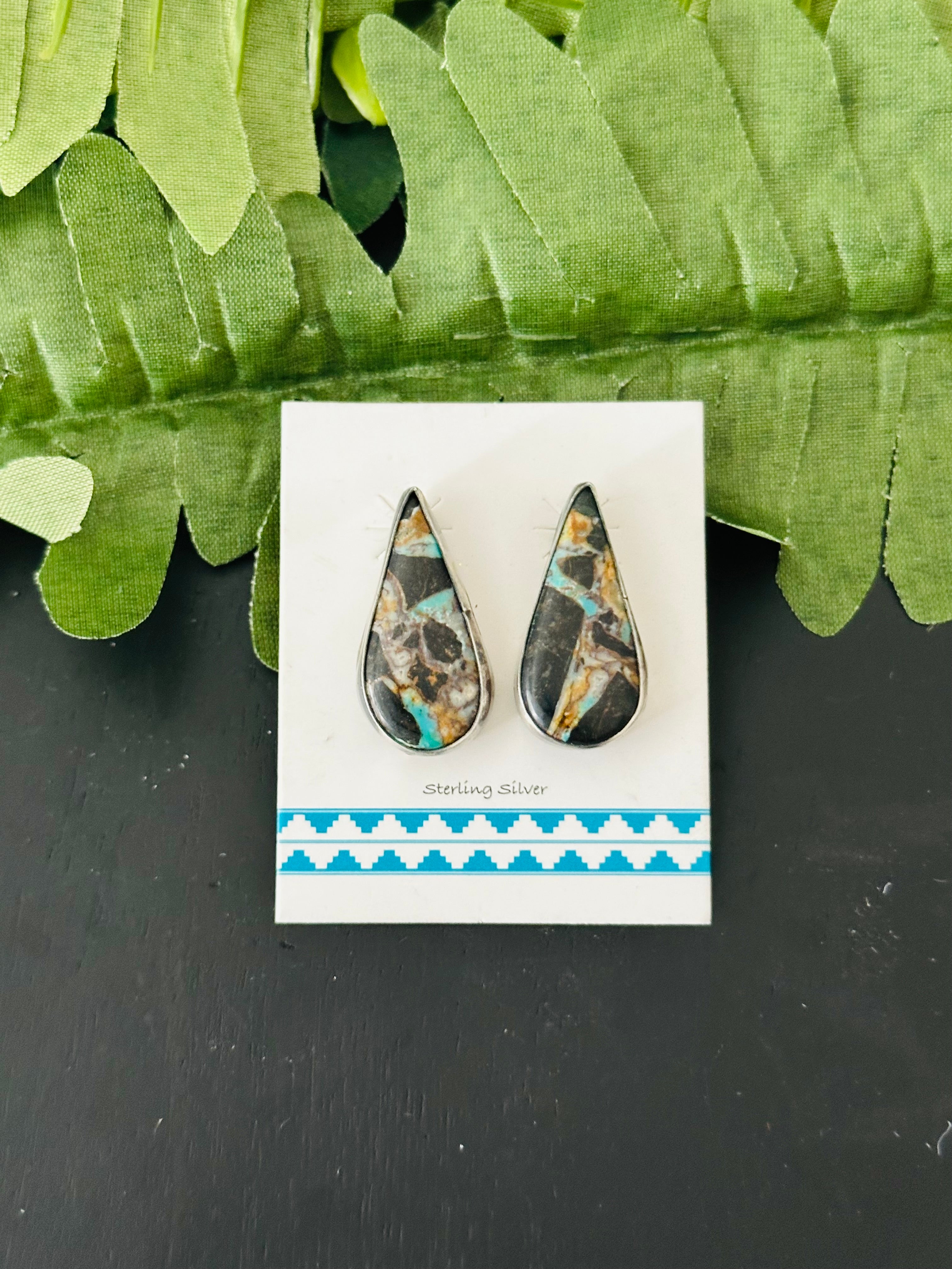 Pete Skeets Black Jack Turquoise & Sterling Silver Post Earrings