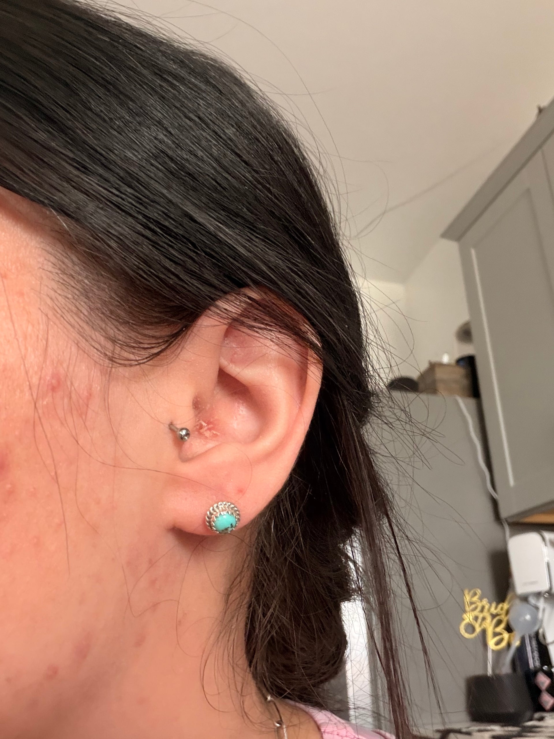 Navajo Made Kingman Turquoise & Sterling Silver Post Earrings