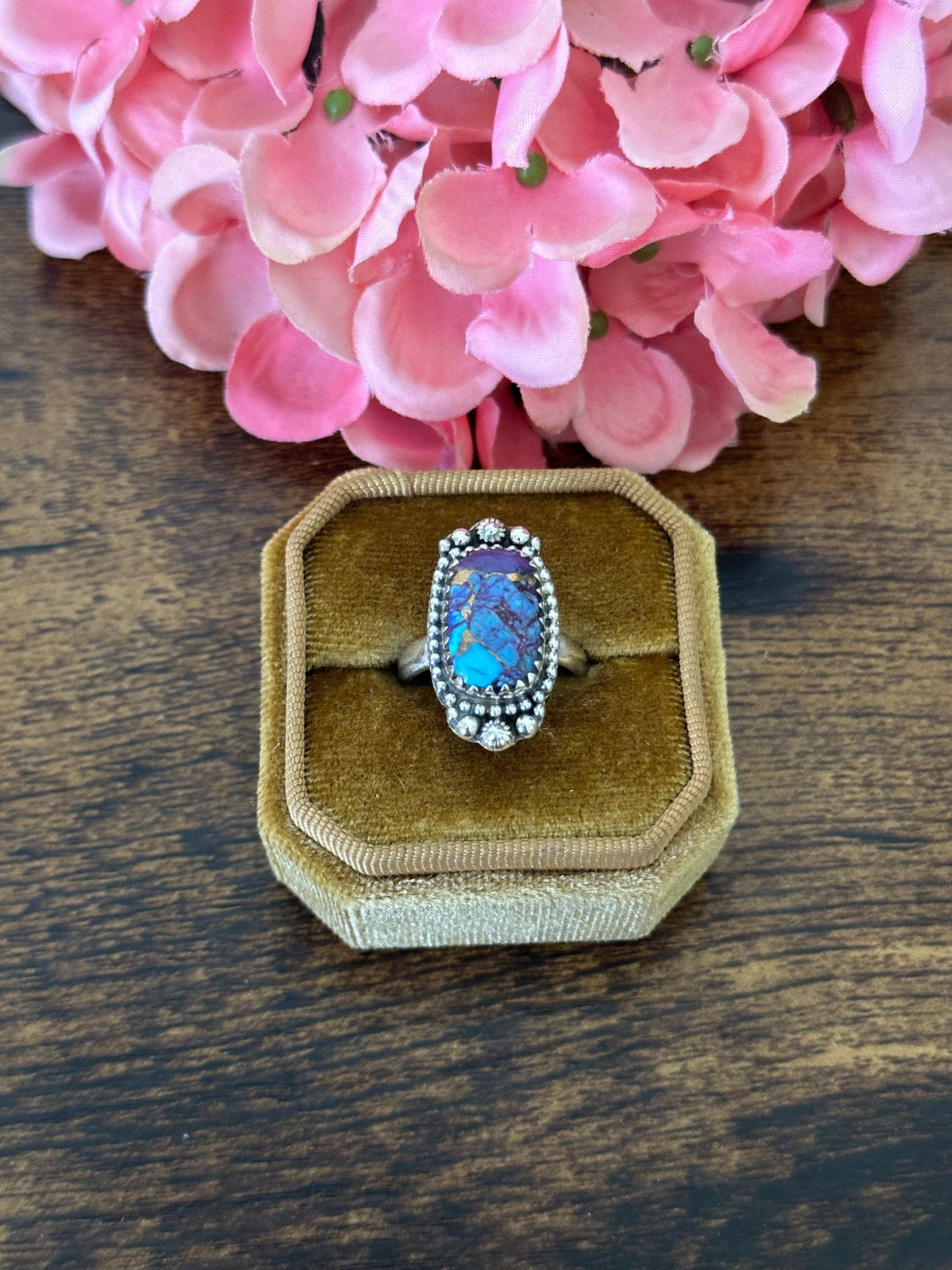 Southwest Handmade Purple Mohave Turquoise & Sterling Silver Ring Size 6.75