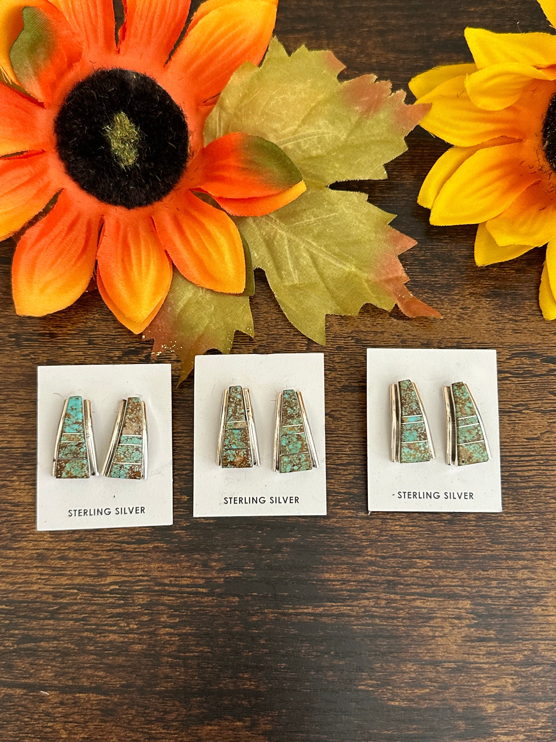 Steve Francisco #8 Turquoise & Sterling Silver Post Dangle Earrings