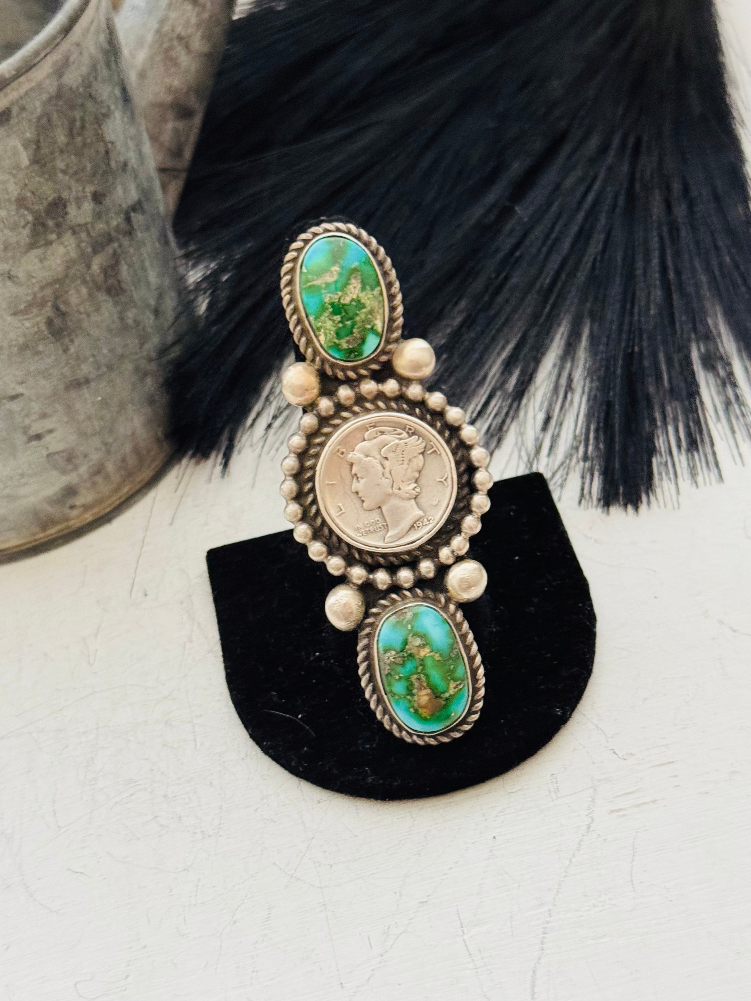 Alex Sanchez Sonoran Mountain Turquoise & Sterling Silver Adjustable Liberty Coin Ring