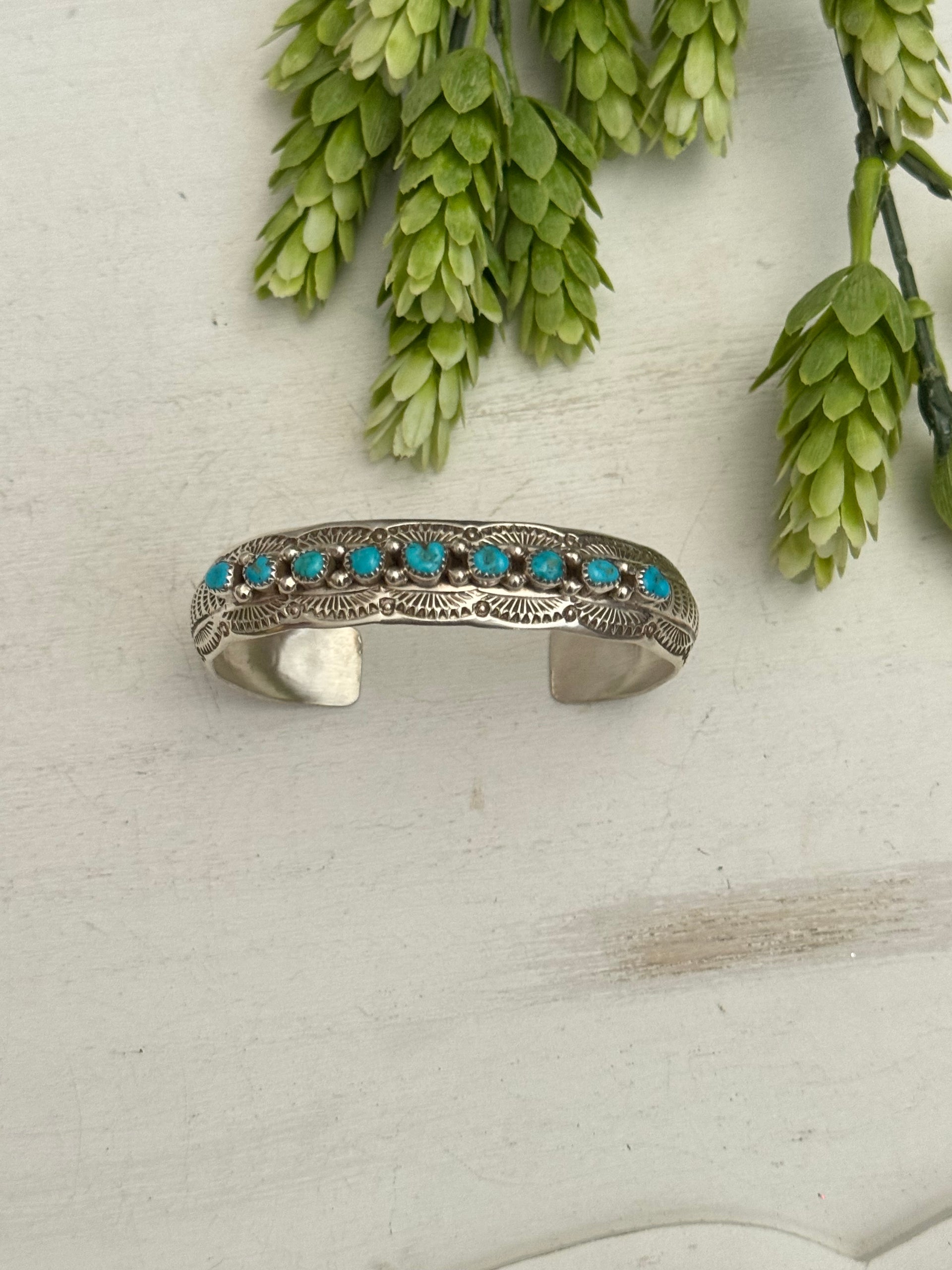 Navajo Made Kingman Turquoise & Sterling Silver Cuff Bracelet