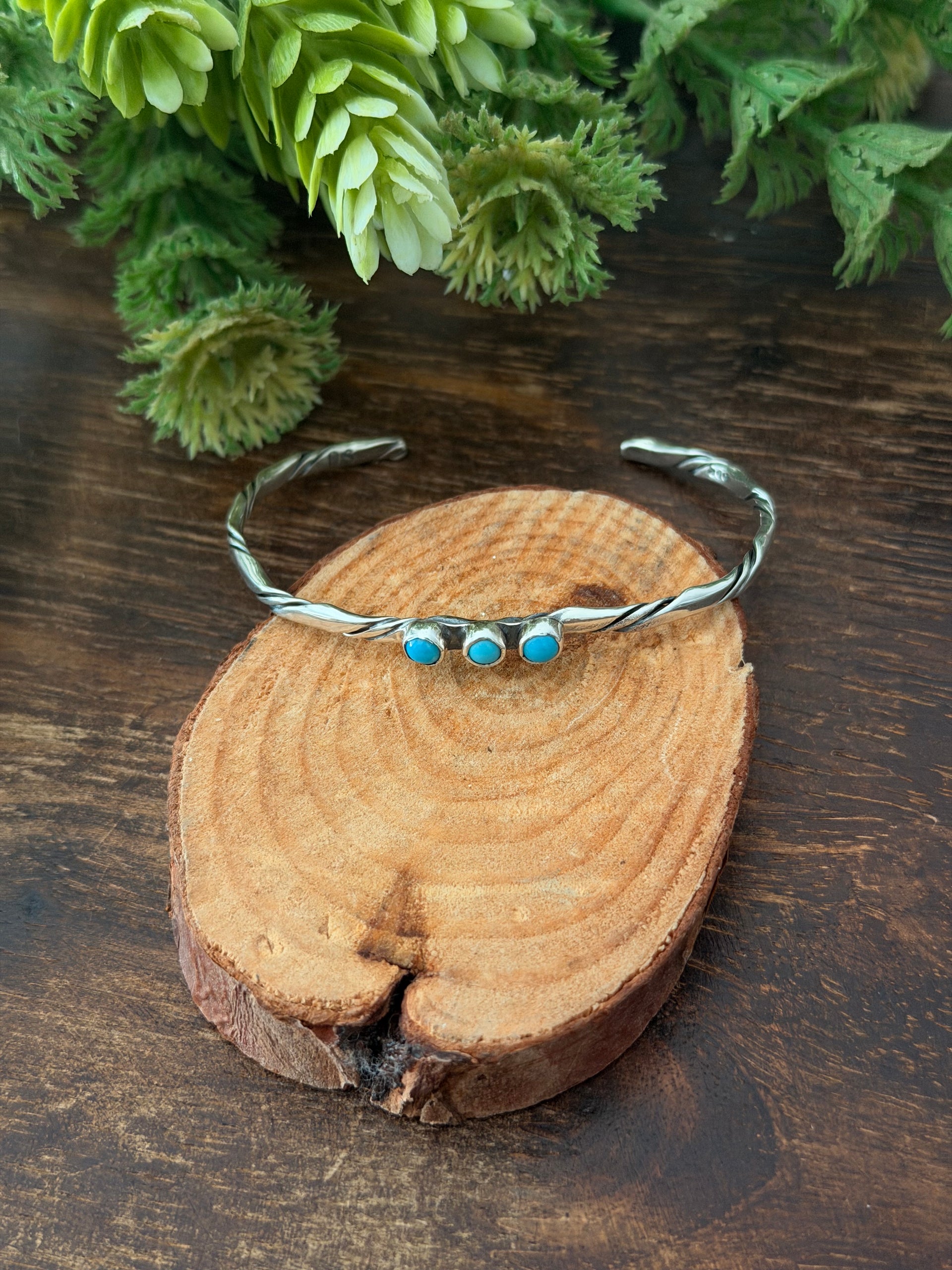 Navajo Made Kingman Turquoise & Sterling Silver Cuff Bracelet