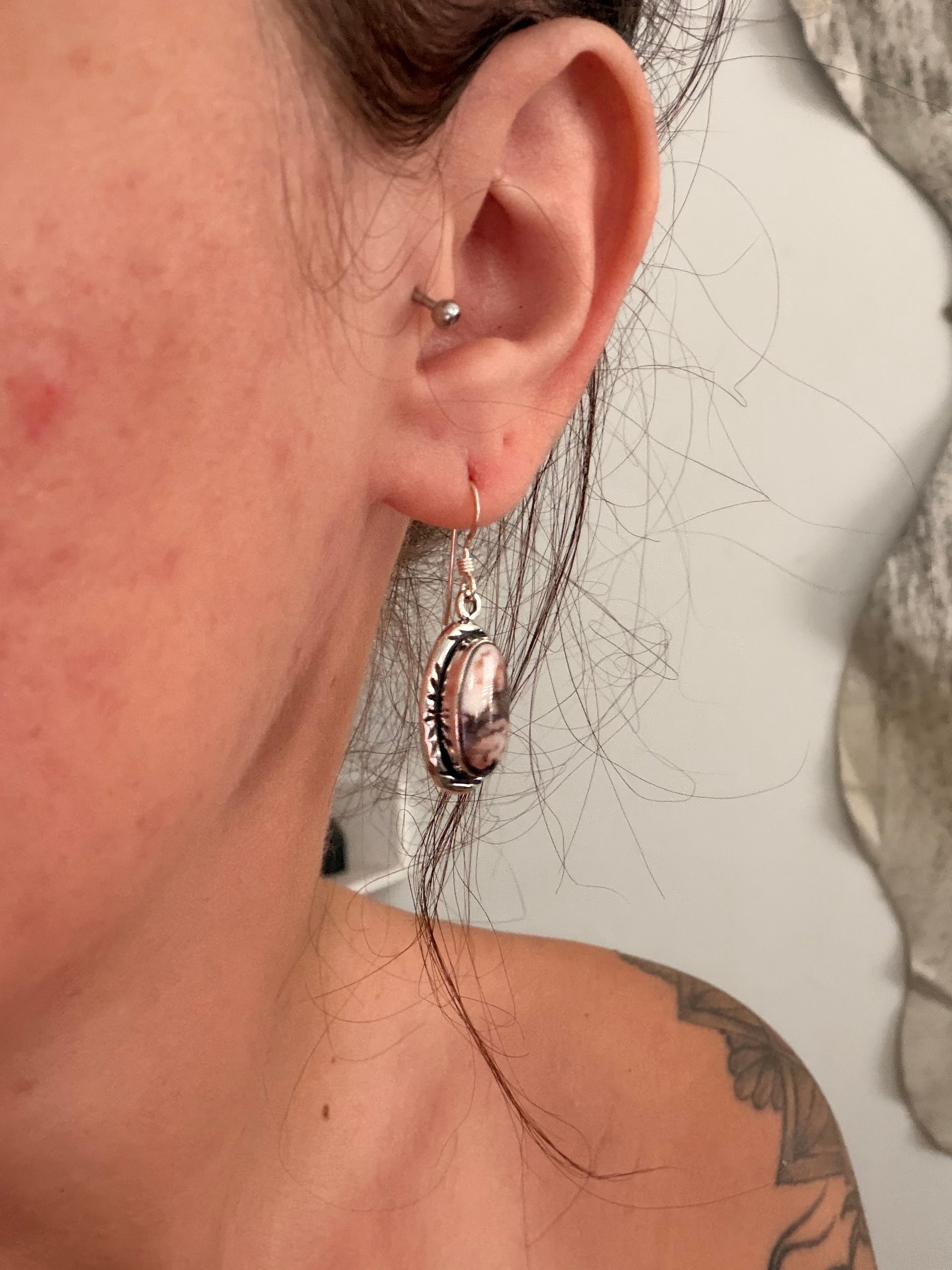 Navajo Made Wild Horse & Sterling Silver Dangle Earrings