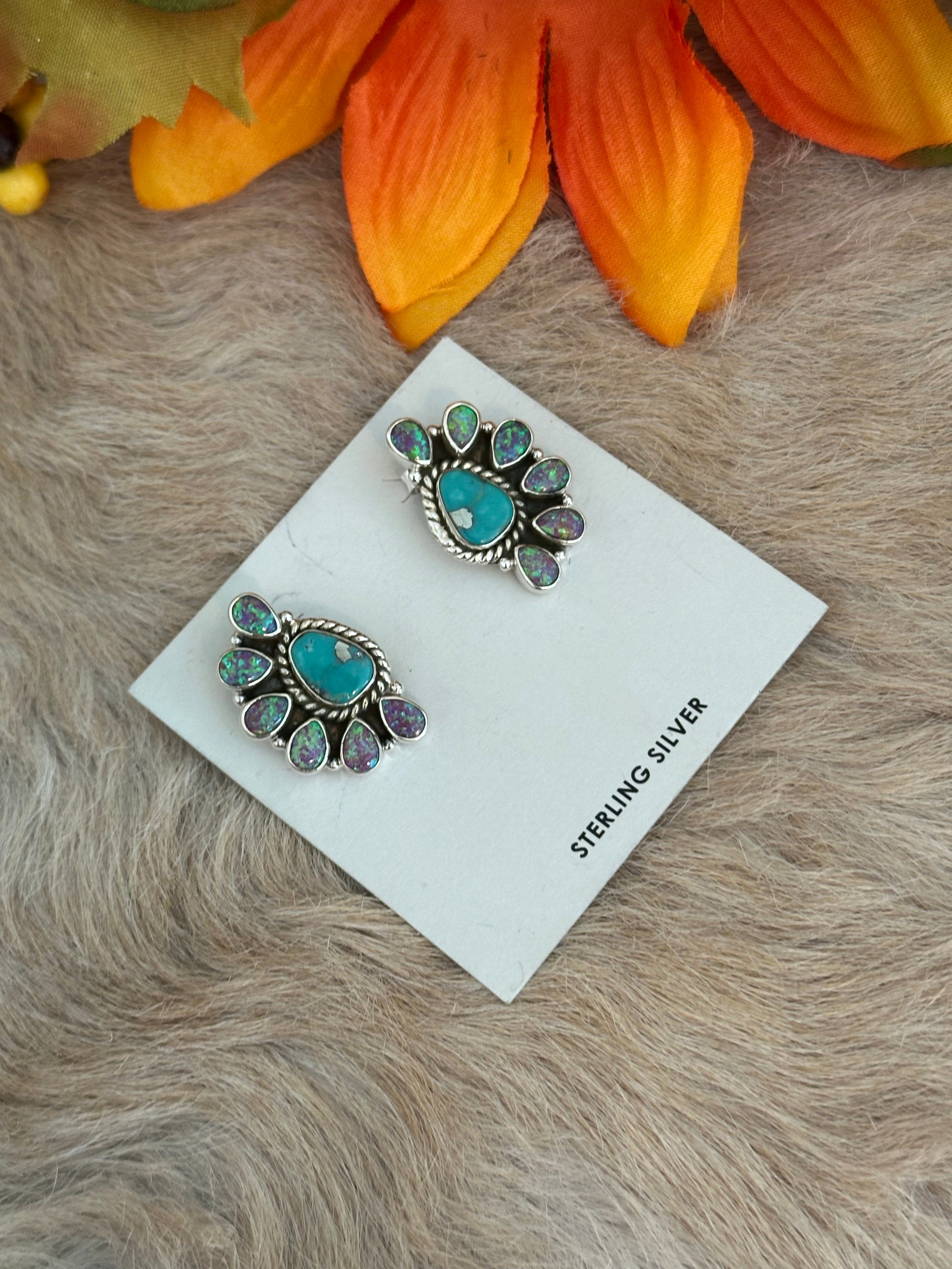 Southwest Handmade Multi Stone & Sterling Silver Post Earrings