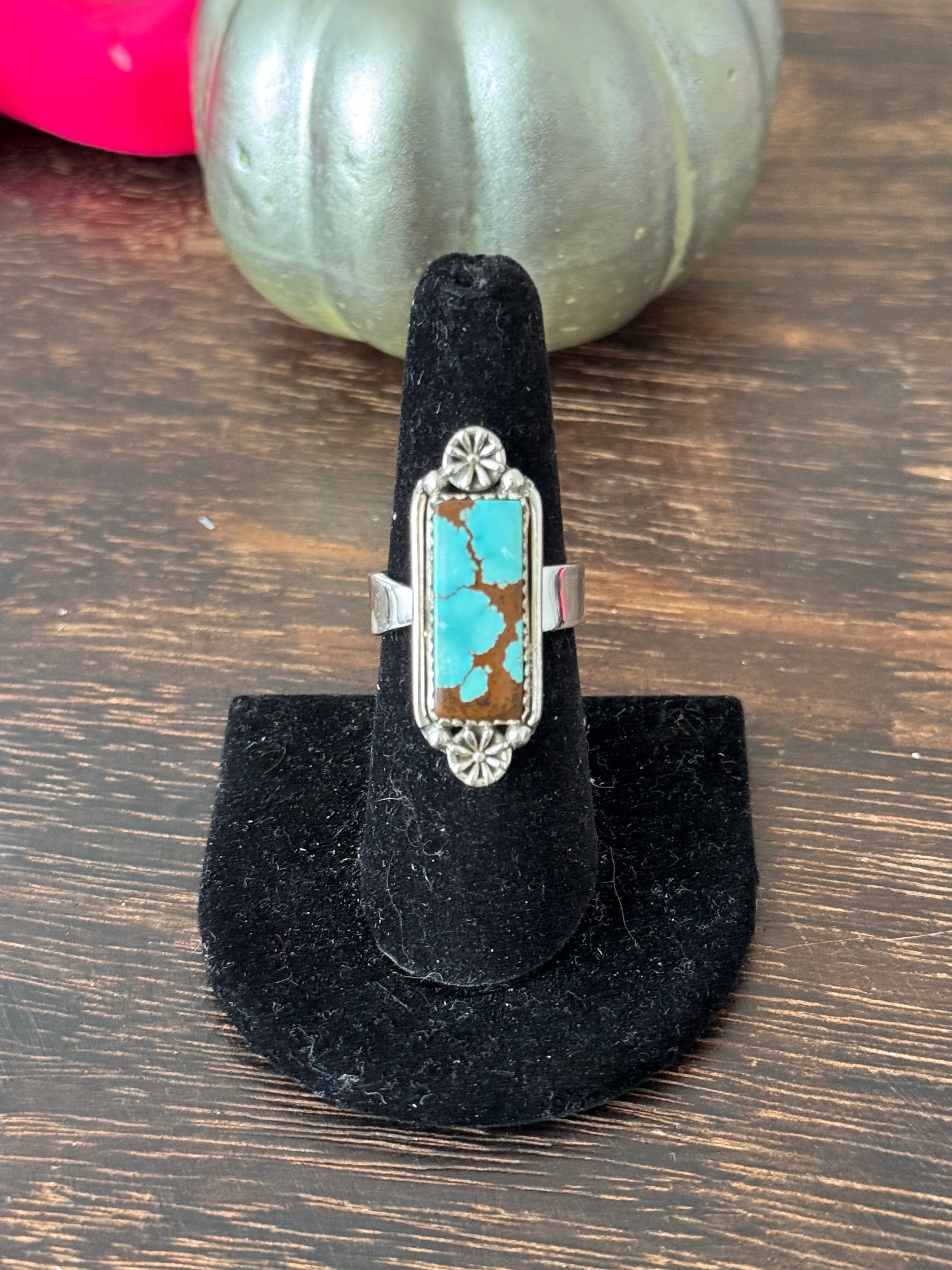 Southwest Handmade Number 8 Turquoise & Sterling Silver Adjustable Ring