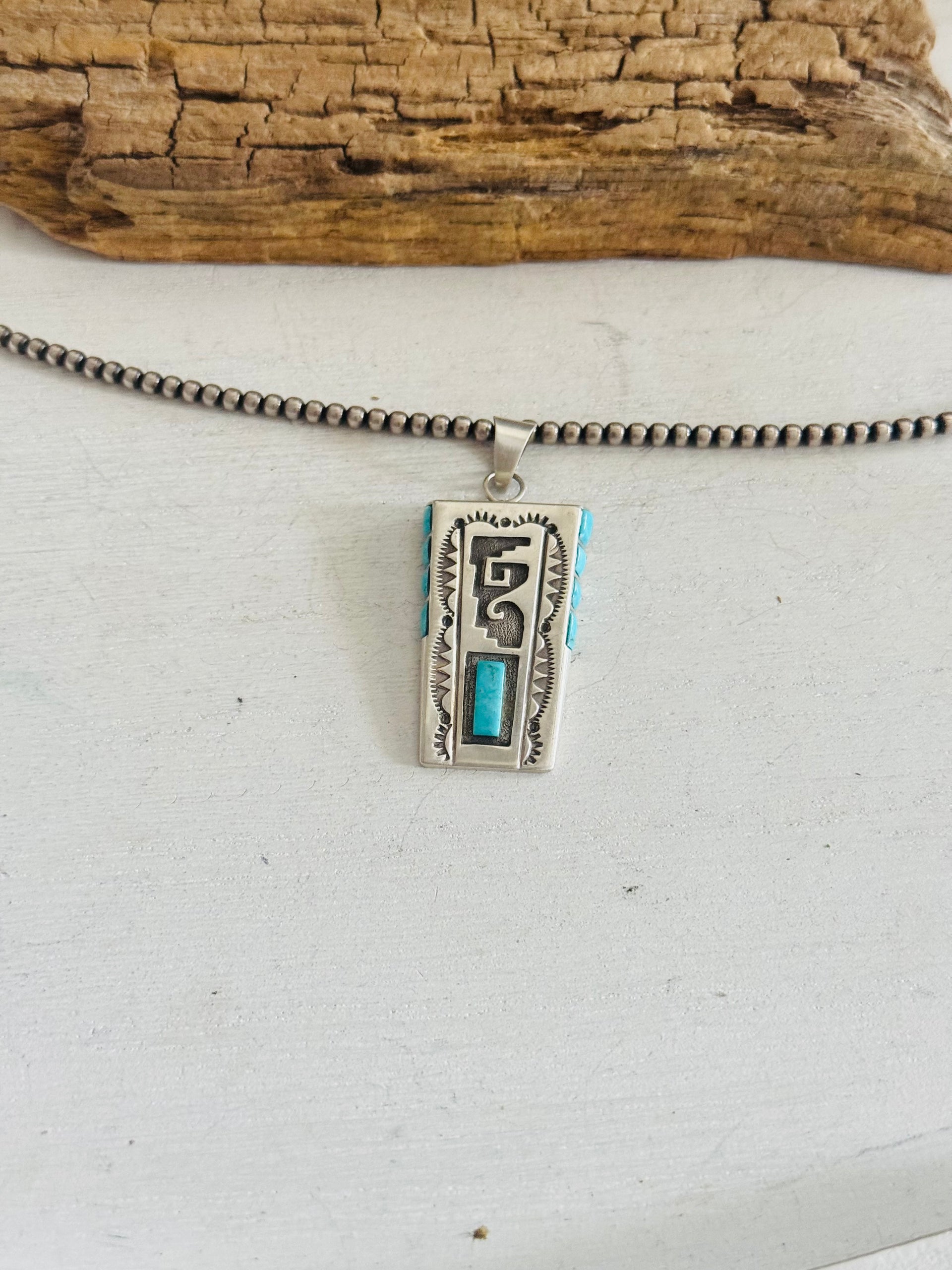 Navajo Made Kingman Turquoise & Sterling Silver Pendant