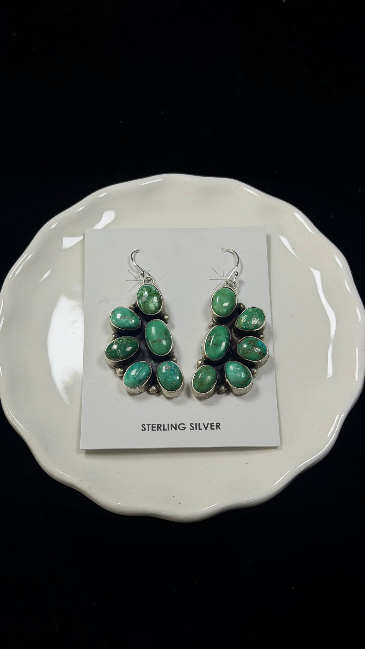 Ella Peters Green Royston Turquoise & Sterling Silver Cluster Dangle Earrings