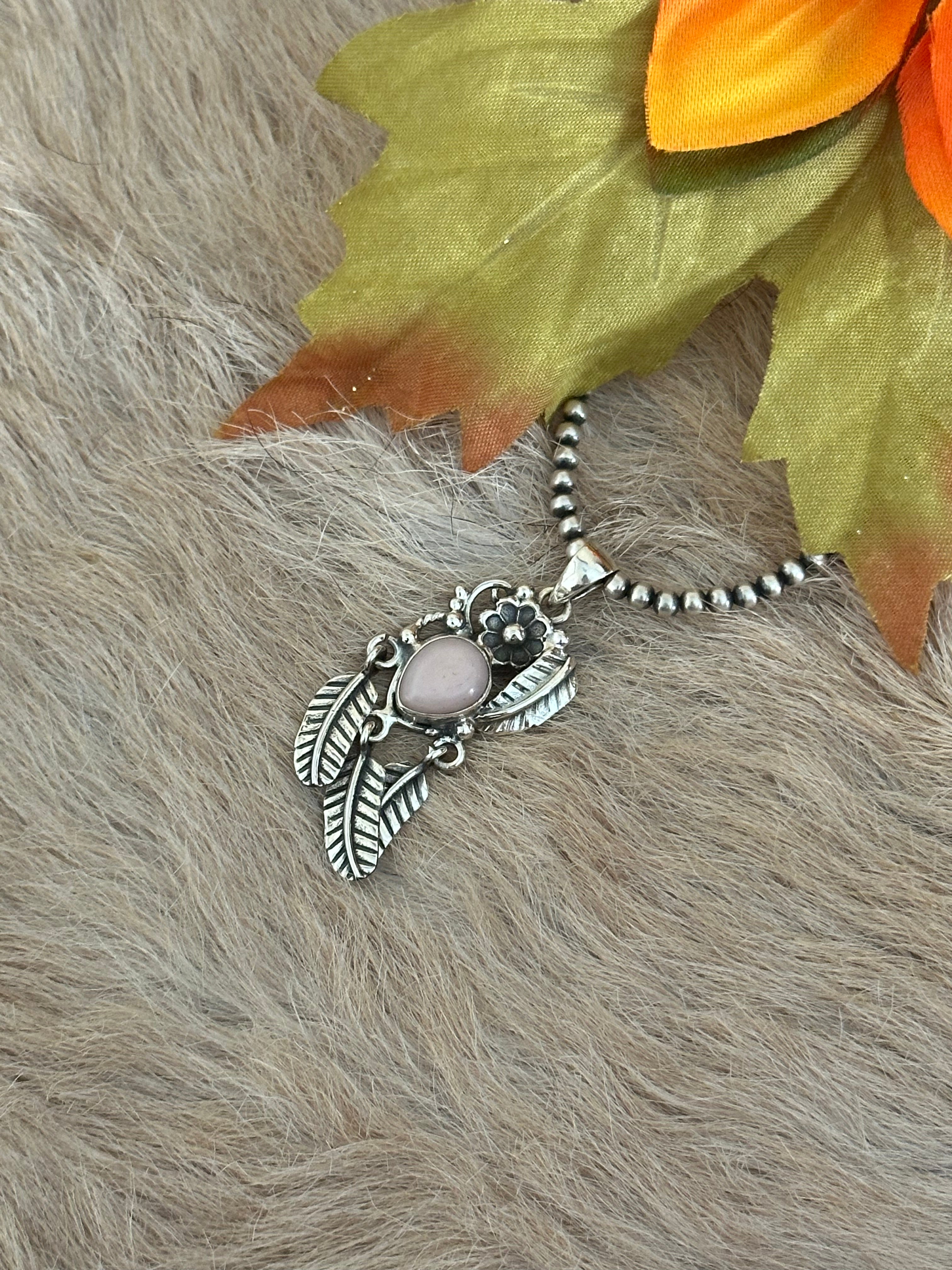 Southwest Handmade Pink Conch & Sterling Silver Feather Pendants