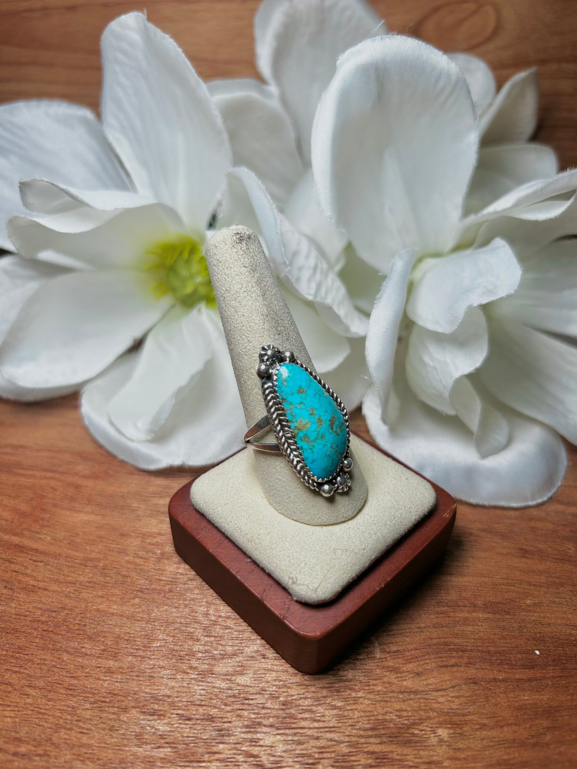 Navajo Made Kingman Turquoise & Sterling Silver Ring Size 10.75