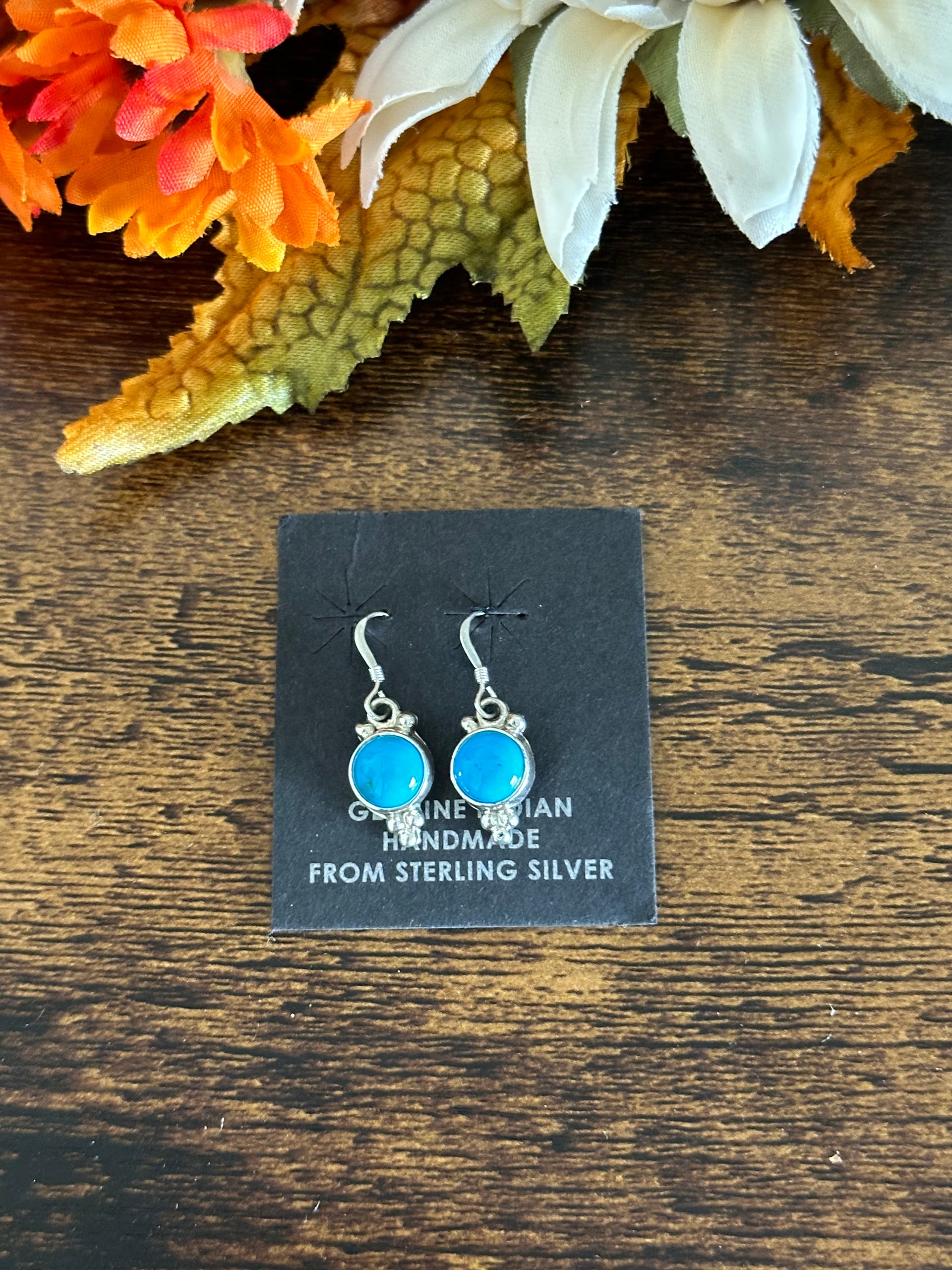 Navajo Made Kingman Turquoise & Sterling Silver Dangle Earrings
