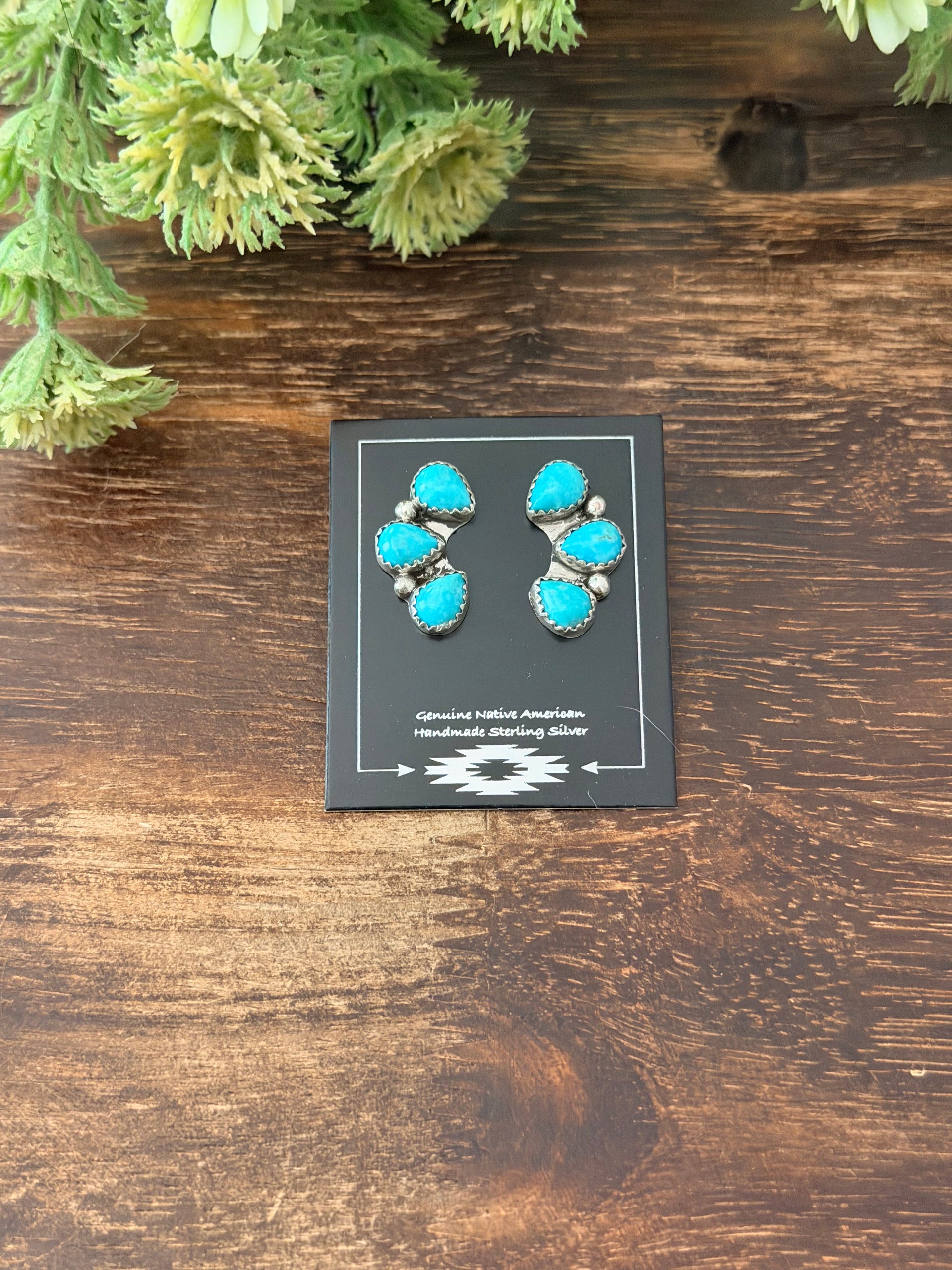 Maxine Ramirez Kingman Turquoise & Sterling Silver Cluster Post Earrings