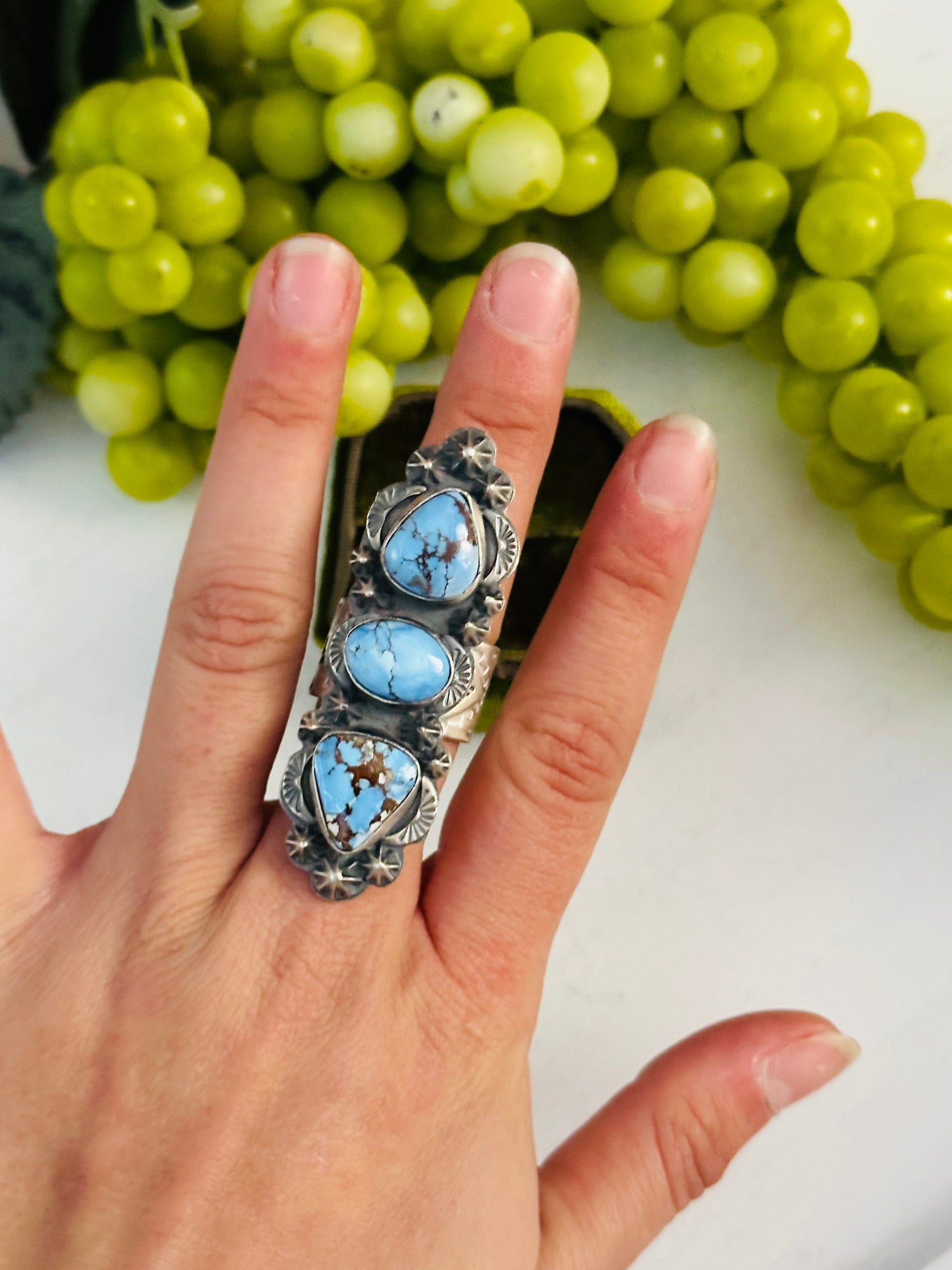 Tim Vandever Golden Hills Turquoise & Sterling Silver Ring Size 8