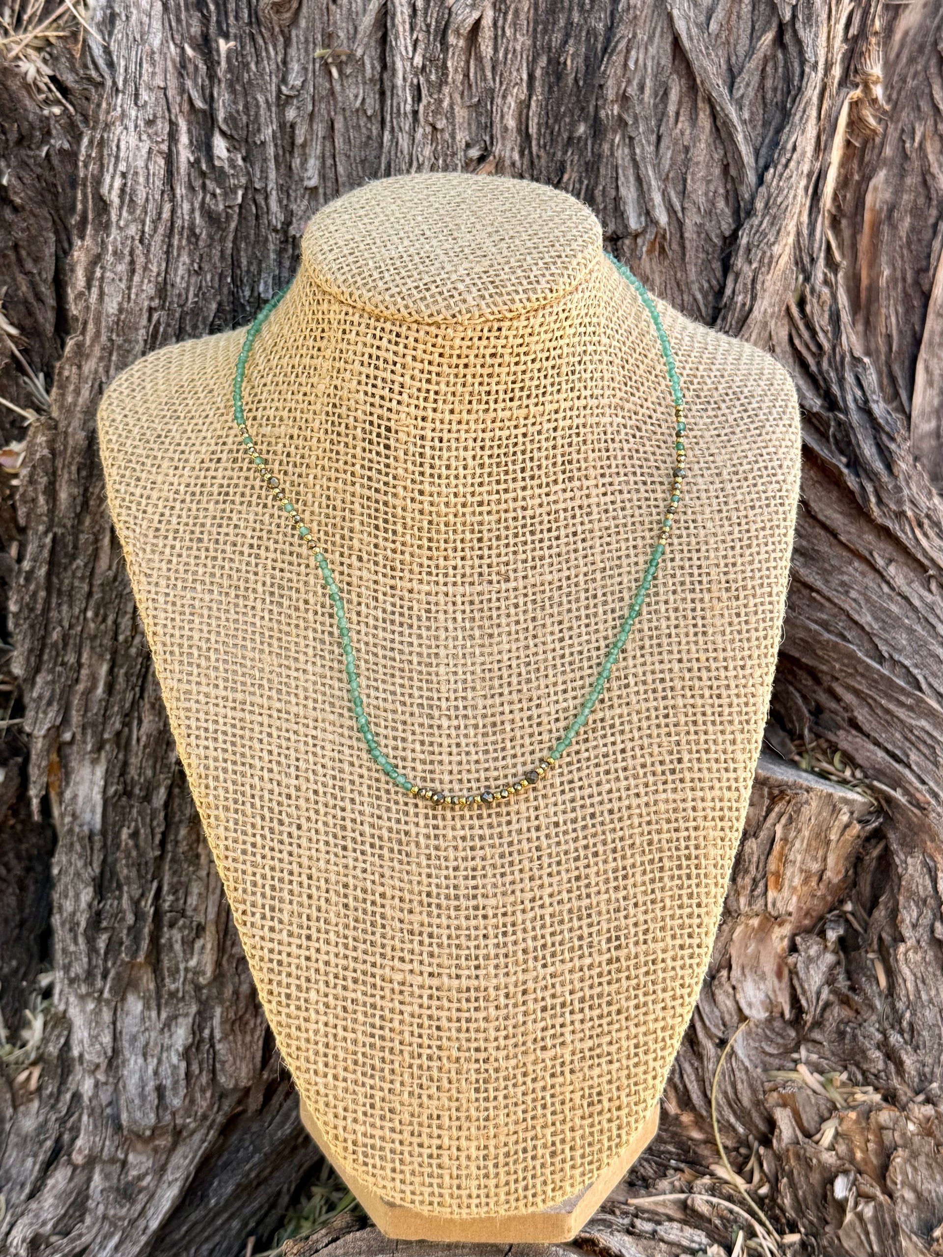 Eileen Quezada Green Agate & 14k Gold Plated Sterling Silver Beaded Necklace