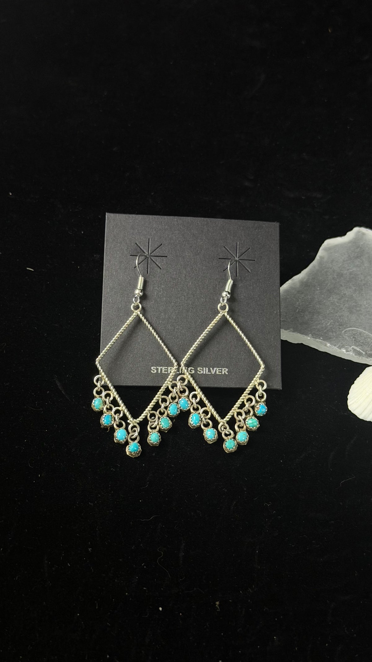 Navajo Made Kingman Turquoise & Sterling Silver Dangle Earrings