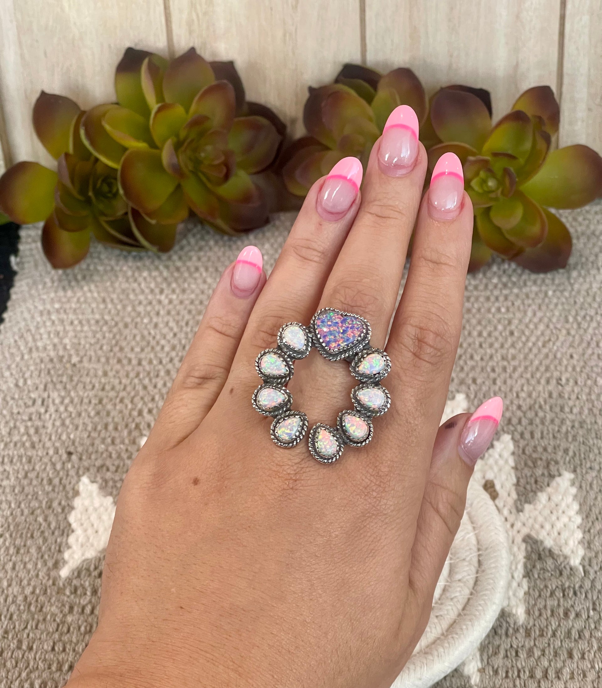 Southwest Handmade Opal & Sterling Silver Adjustable Naja Ring