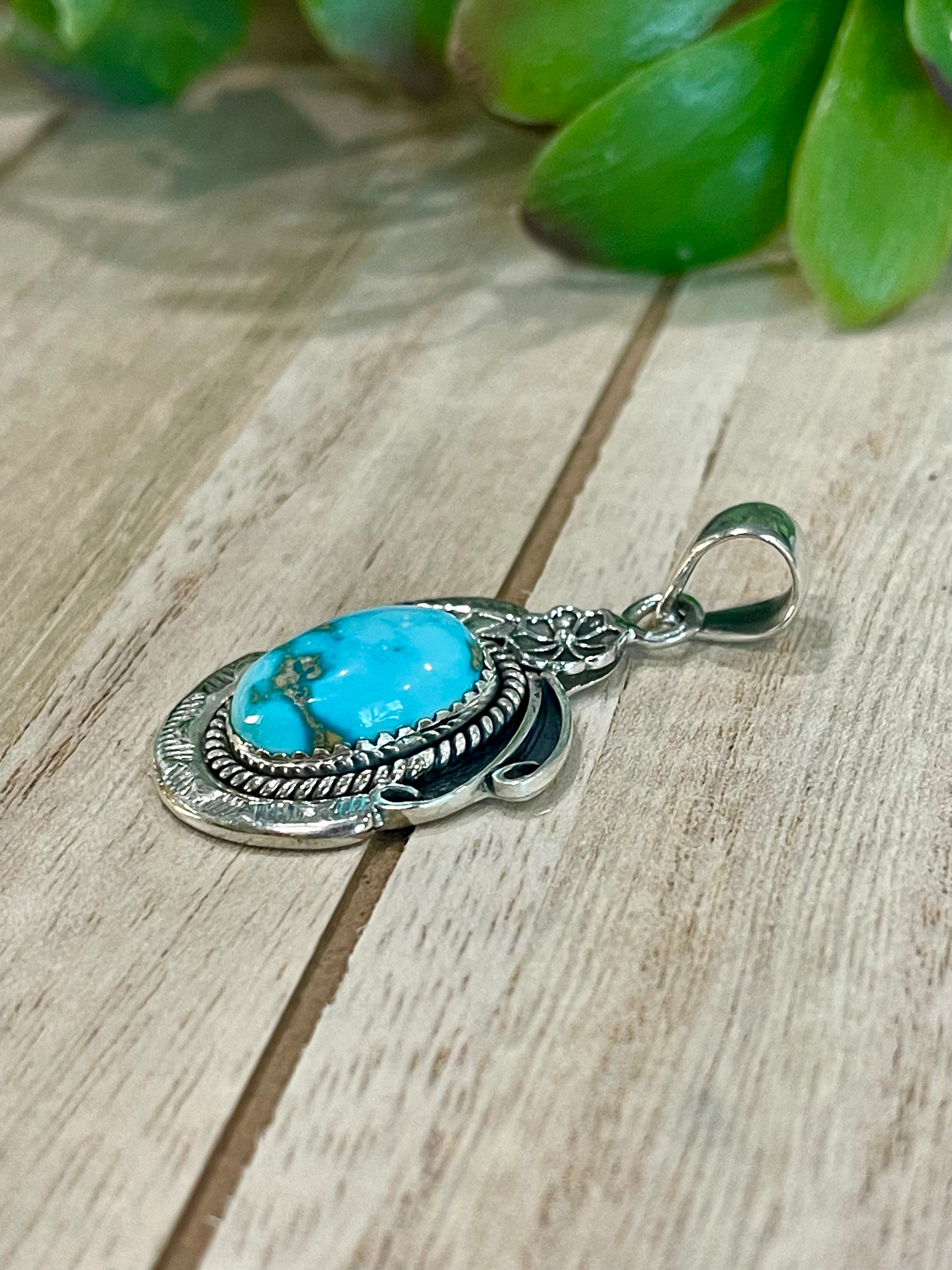 Southwest Handmade Sonoran Mountain Turquoise & Sterling Silver Pendant