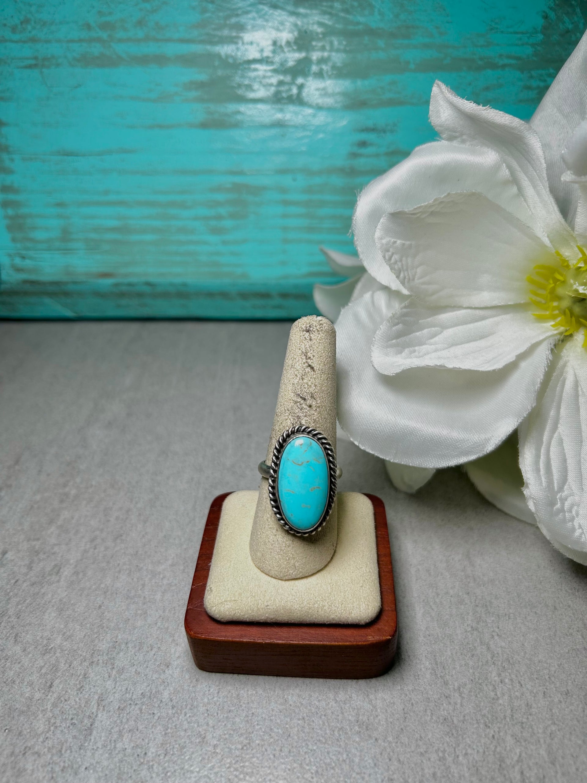 Johnny Dixon Kingman Turquoise & Sterling Silver Adjustable Ring