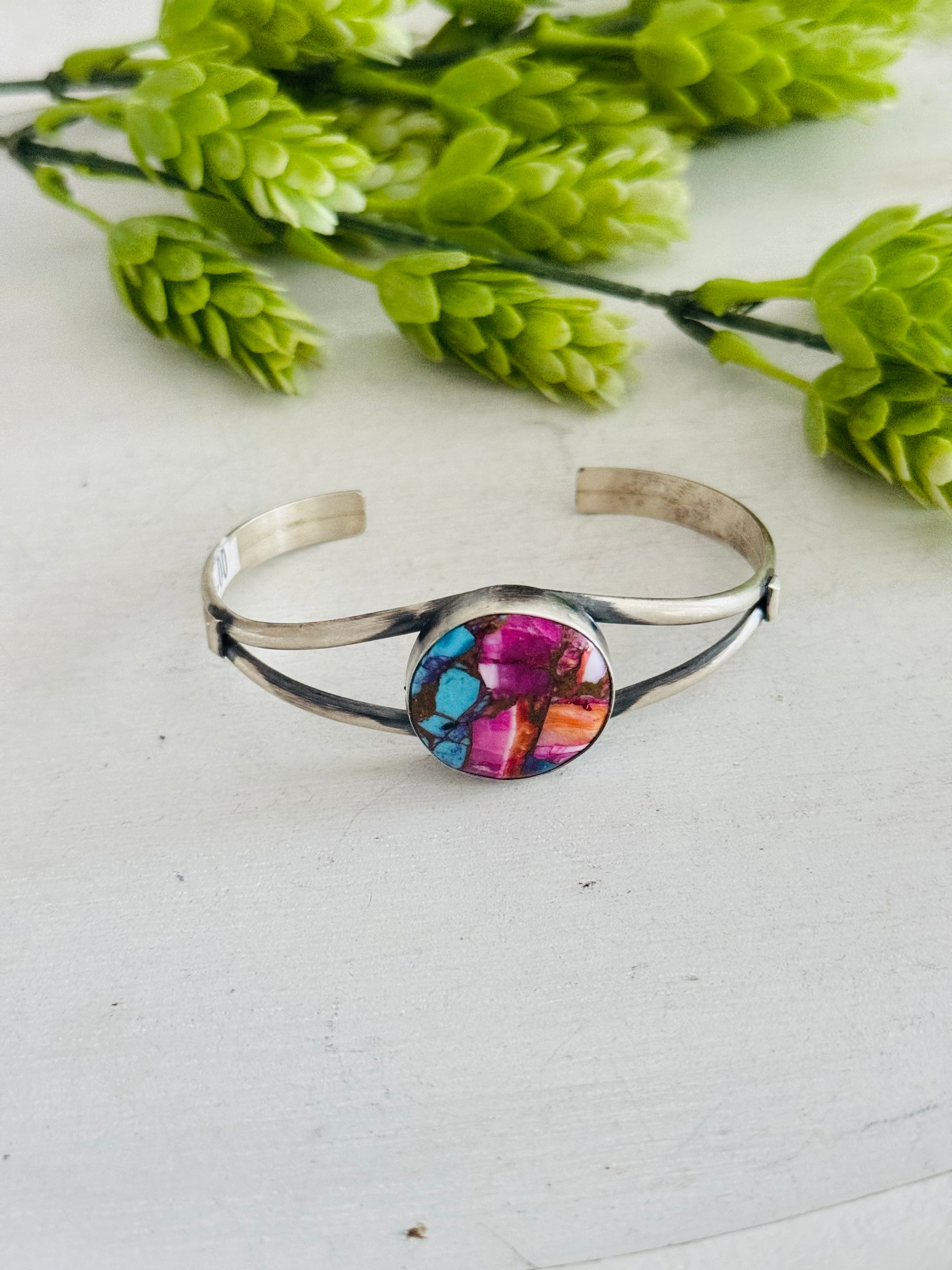 Navajo Made Mohave Turquoise  & Sterling Silver Cuff Bracelet