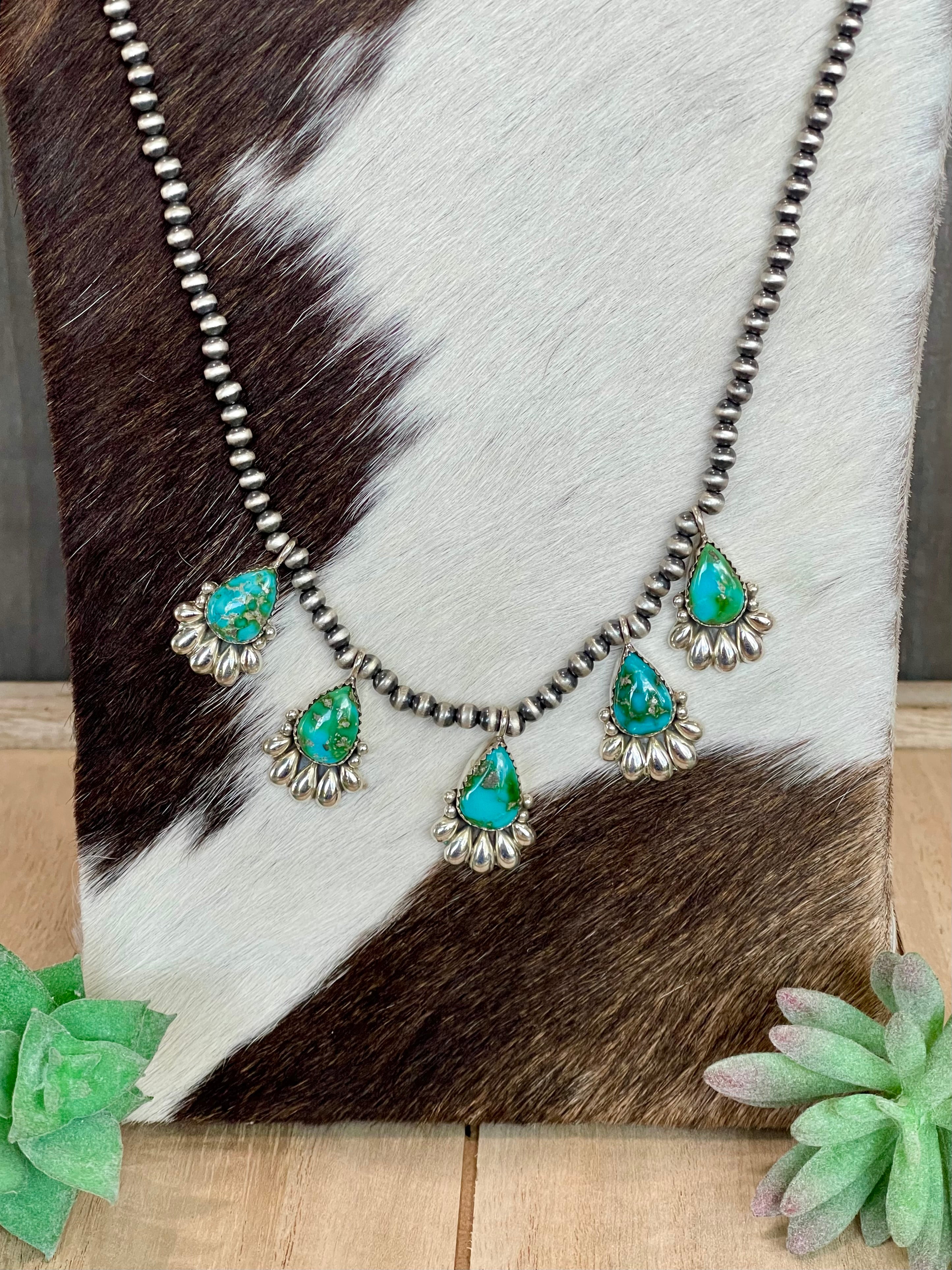 Southwest Handmade Sonoran Mountain Turquoise & Sterling Silver 5 Stone Necklace