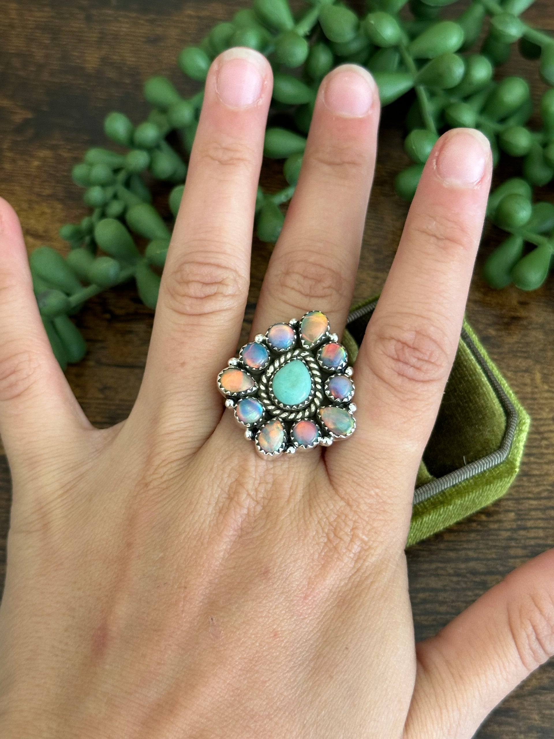 Southwest Handmade Multi Stone & Sterling Silver Adjustable Cluster Ring