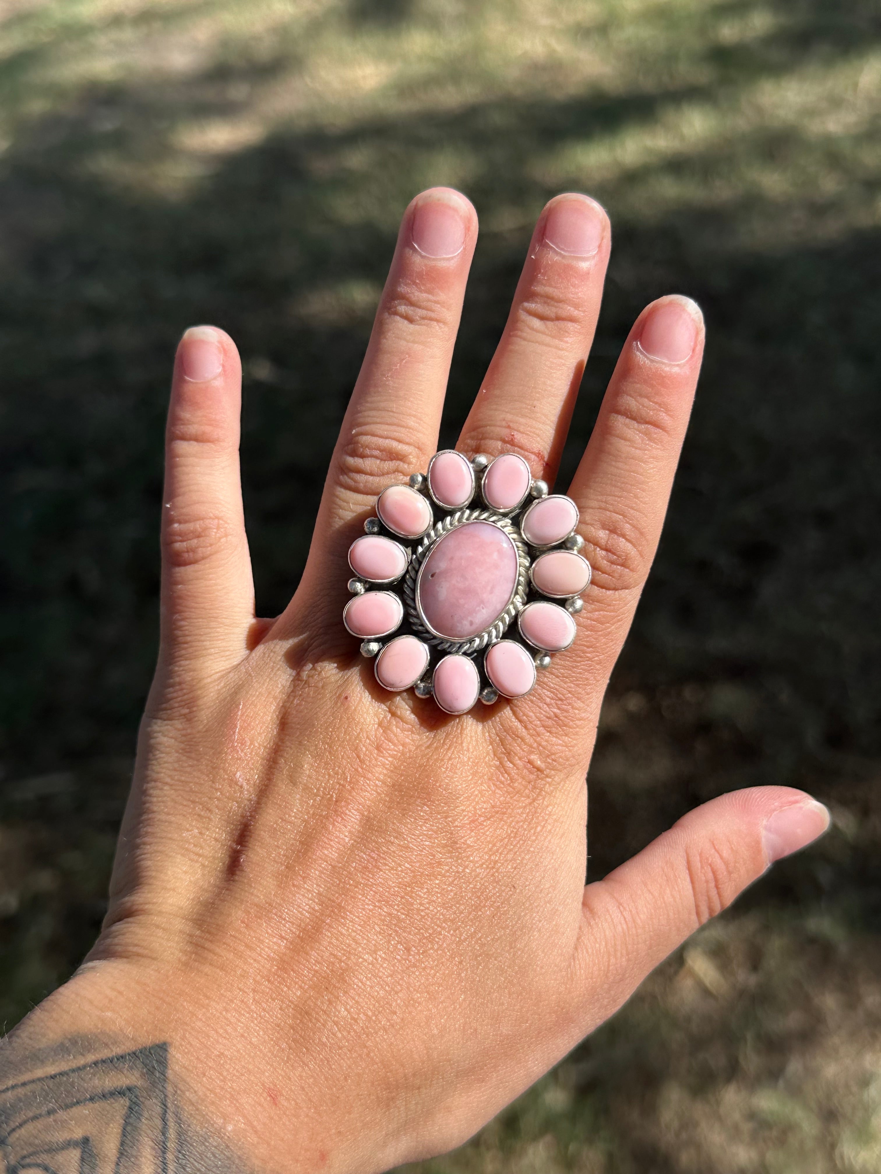 Virginia Becenti Pink Conch & Sterling Silver Adjustable Cluster Ring