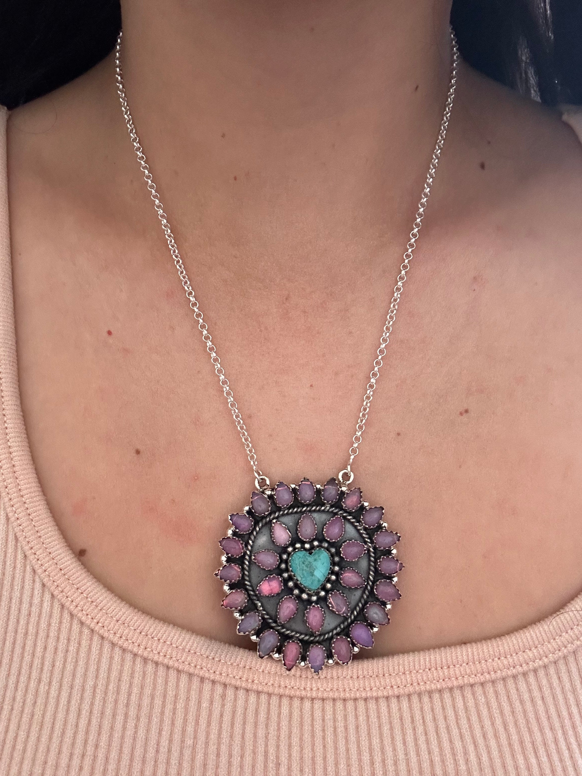 Southwest Handmade Multi Stone & Sterling Silver Cluster Necklace