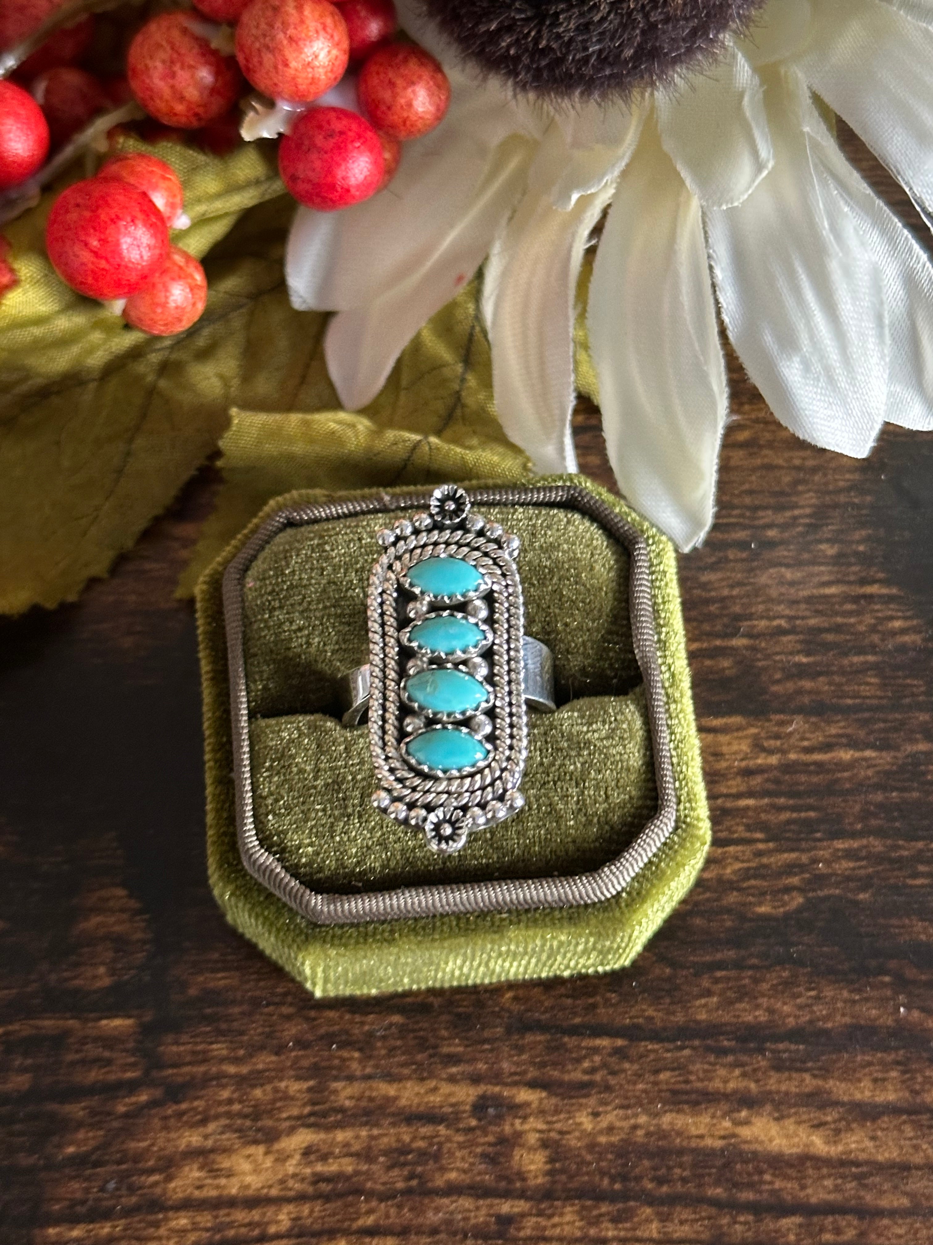 Southwest Handmade Kingman Turquoise & Sterling Silver Adjustable Ring