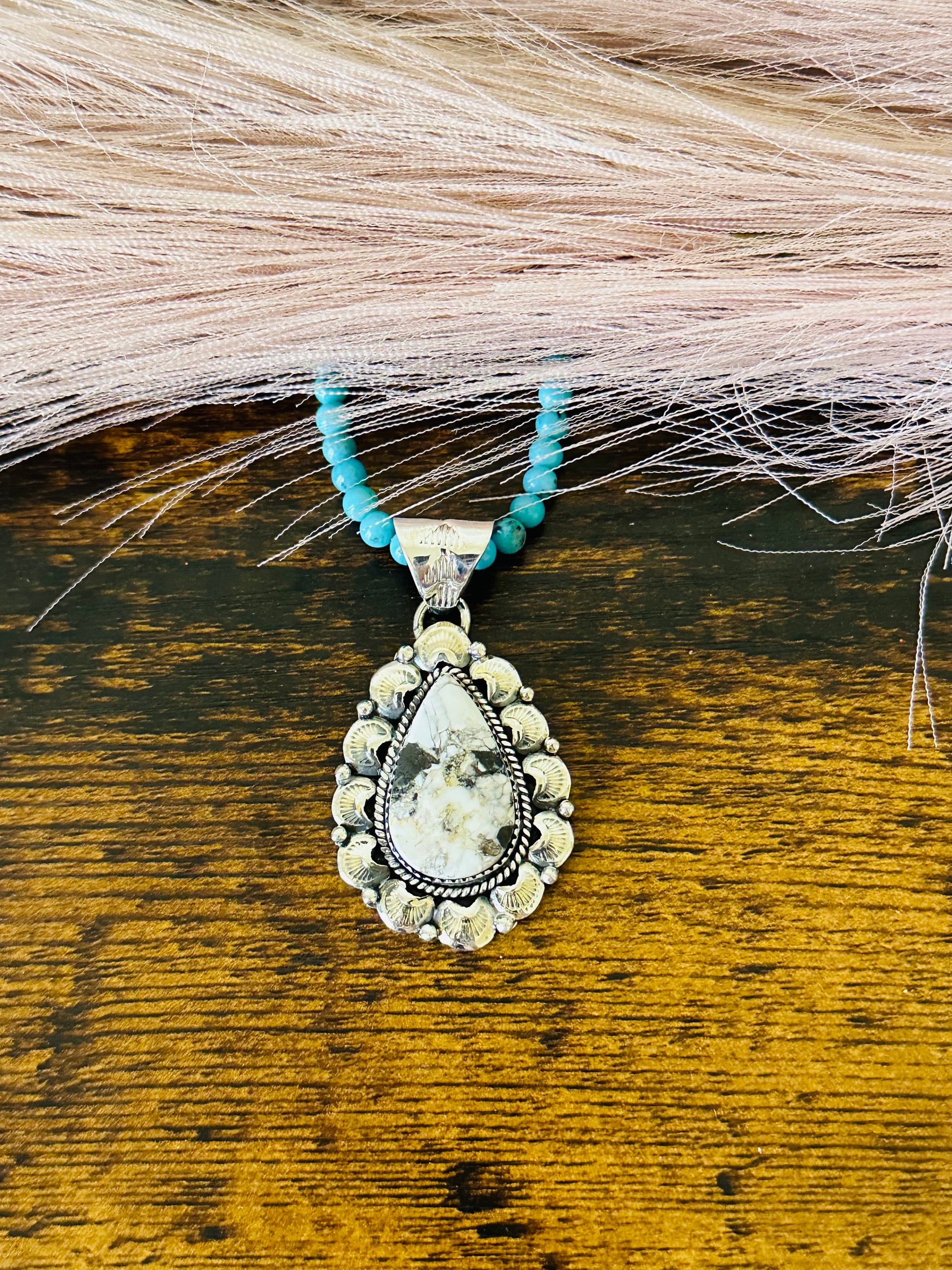 Southwest Handmade White Buffalo & Sterling Silver Pendant