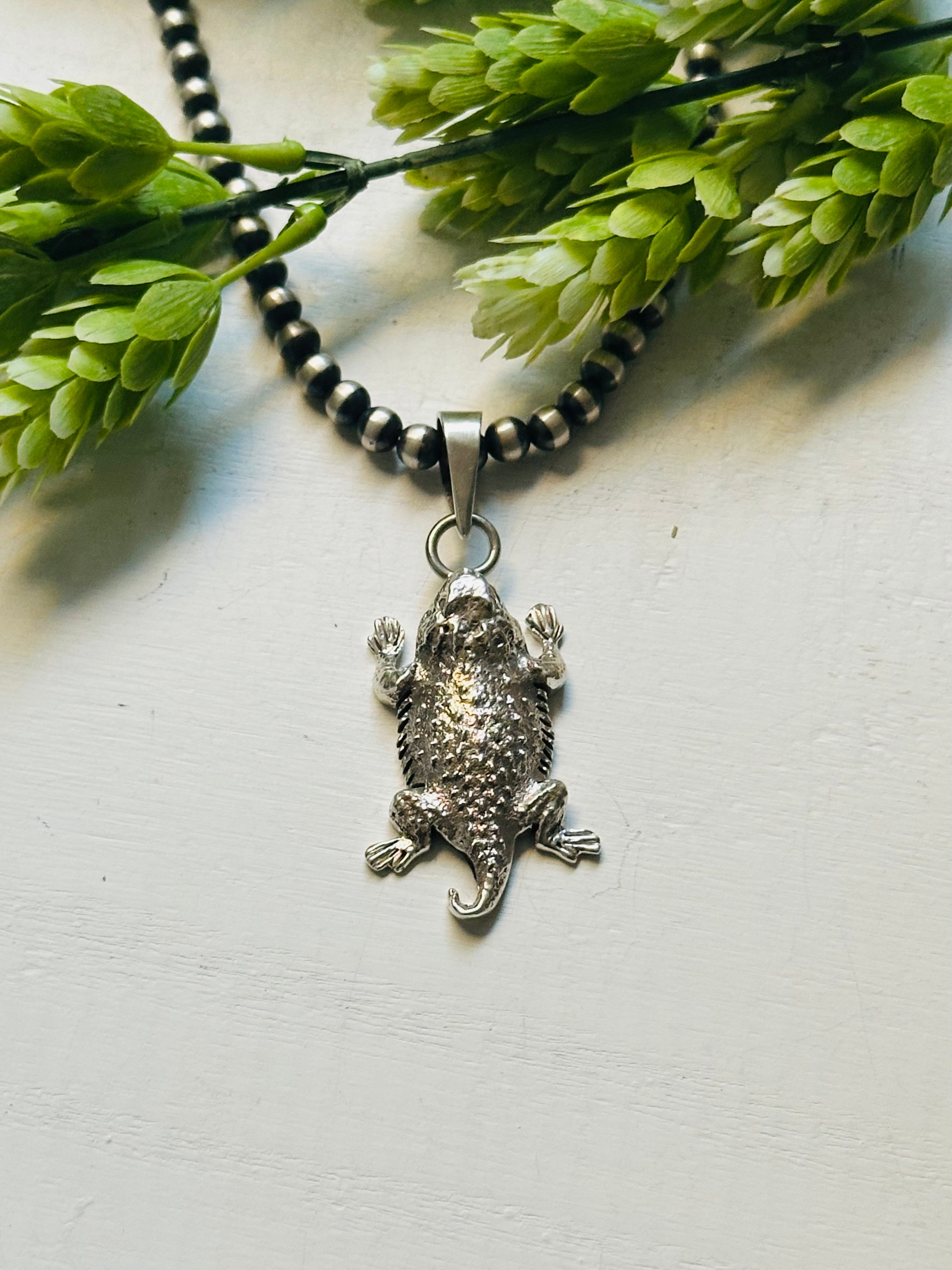 Navajo Made & Sterling Silver Horny Toad Pendant