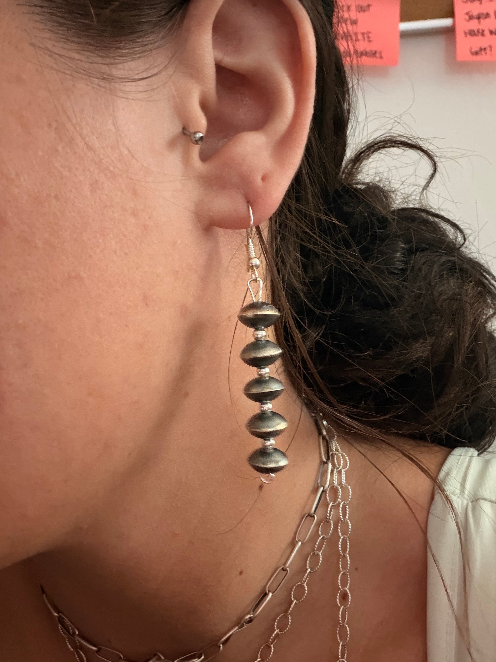 Navajo Handmade Sterling Silver Pearl Dangle Earrings
