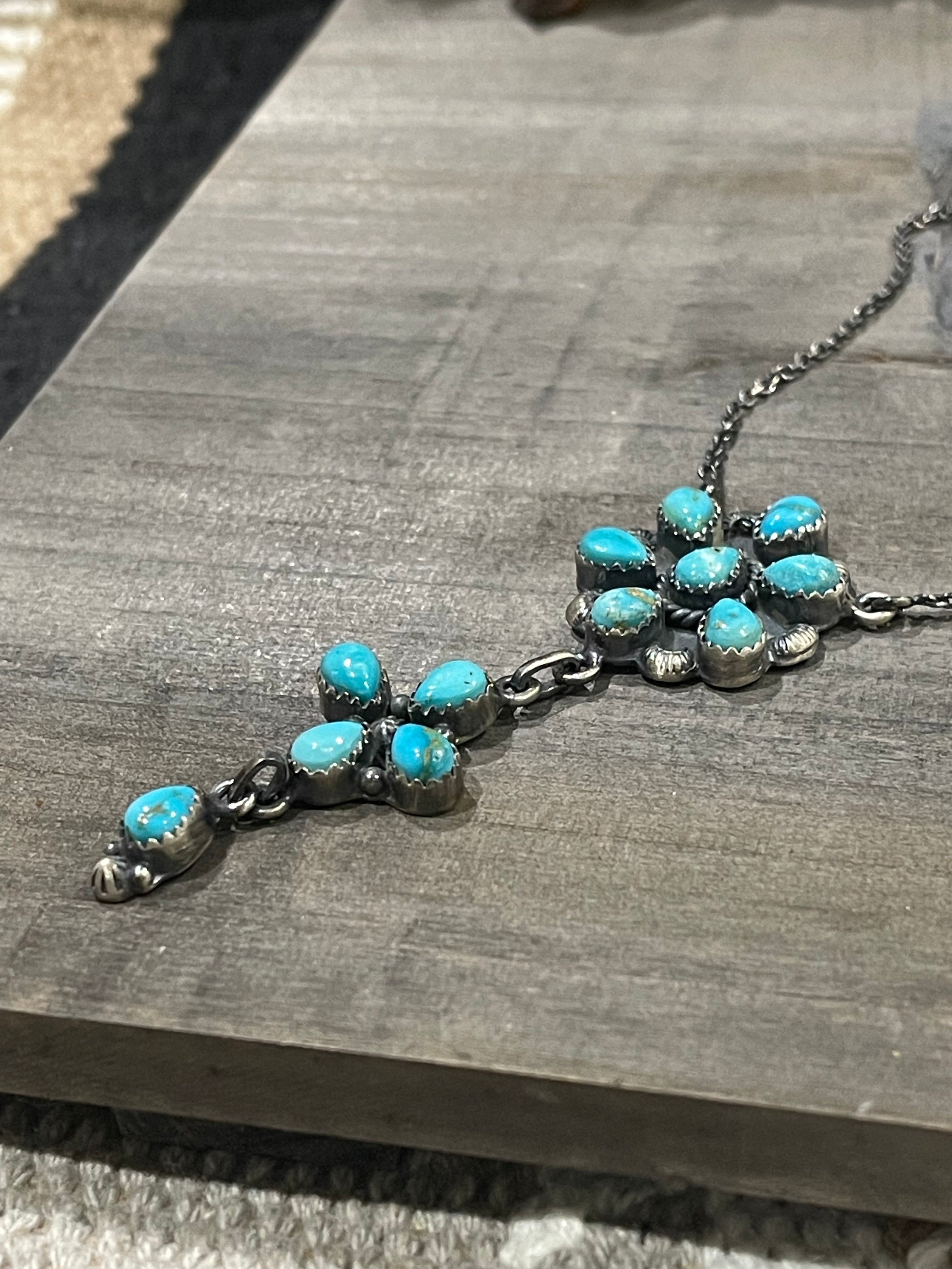 Southwest Handmade Sonoran Mountain Turquoise & Sterling Cluster Necklace