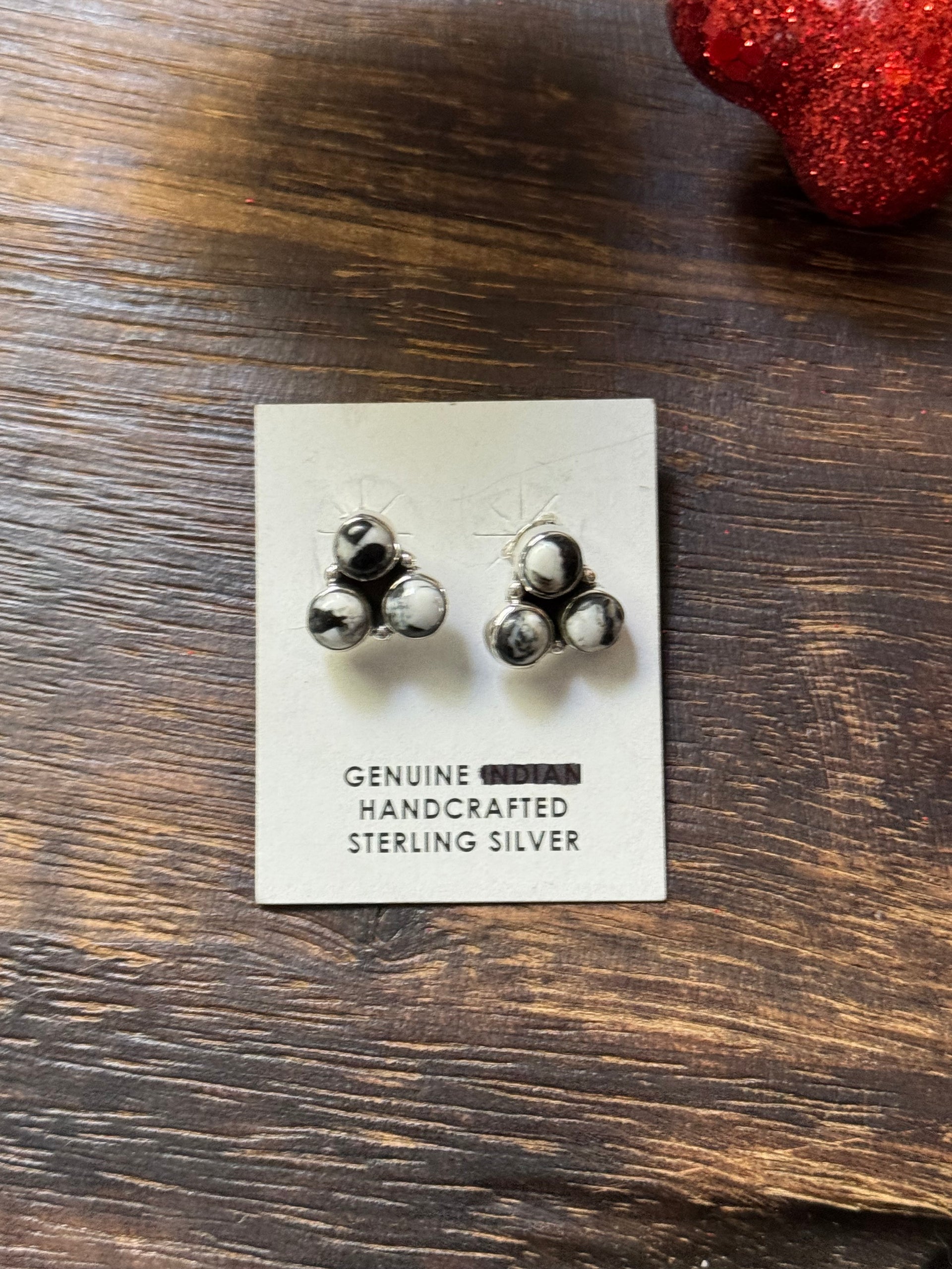Southwest Handmade White Buffalo & Sterling Silver Post Cluster Earrings