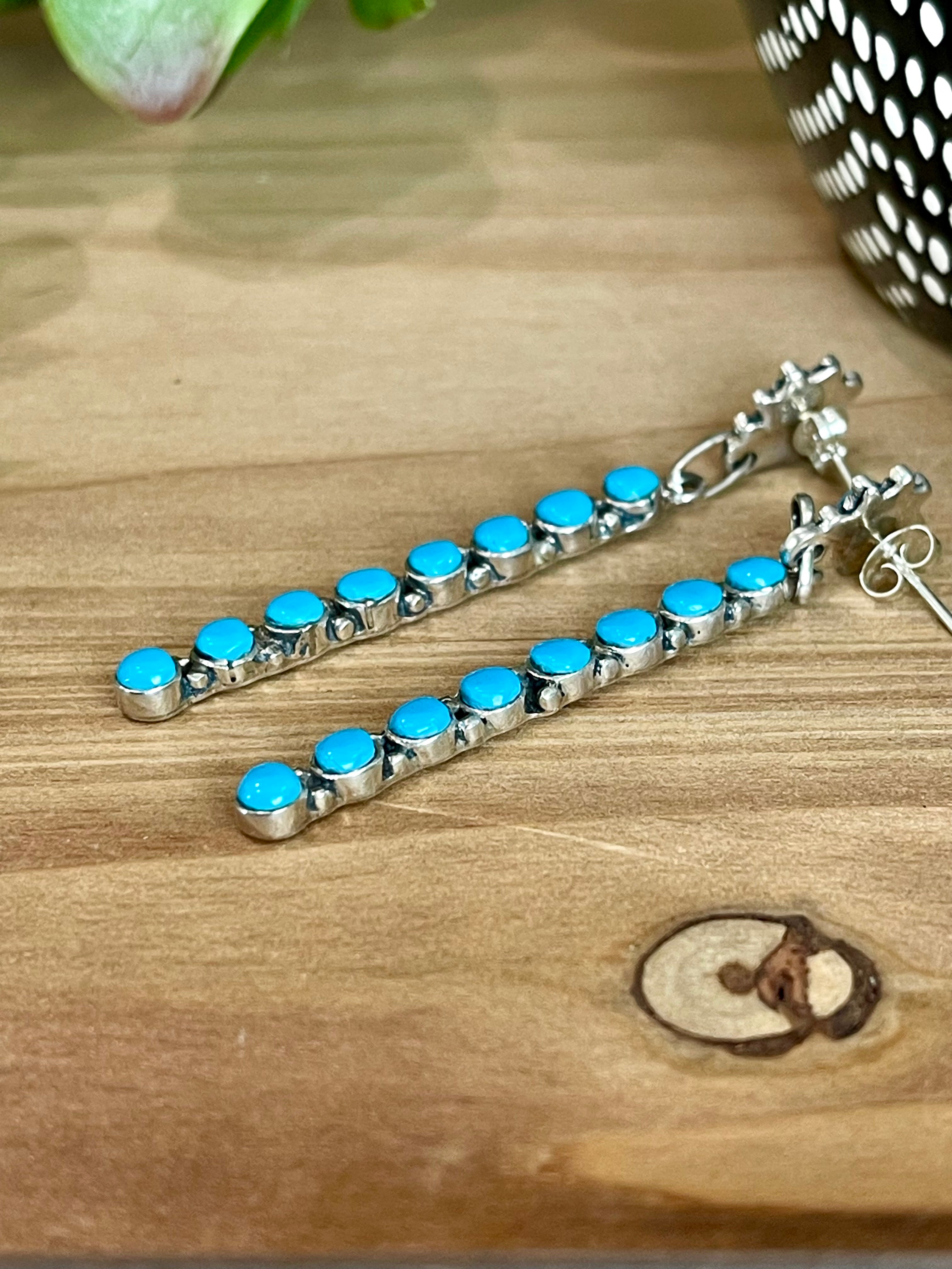 Southwest Handmade Turquoise & Sterling Silver Post Dangle Earrings