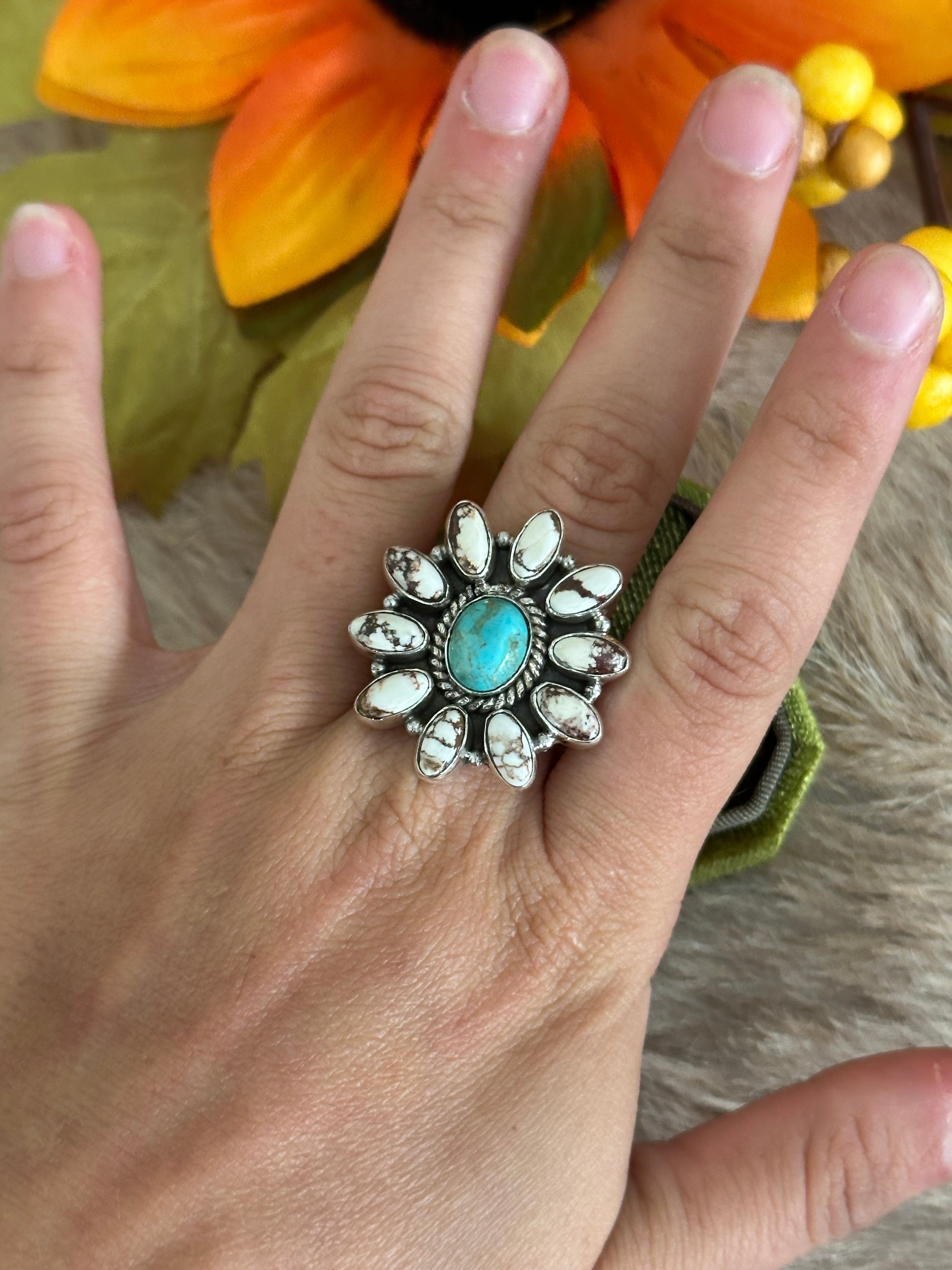 Southwest Handmade Multi Stone & Sterling Silver Adjustable Ring