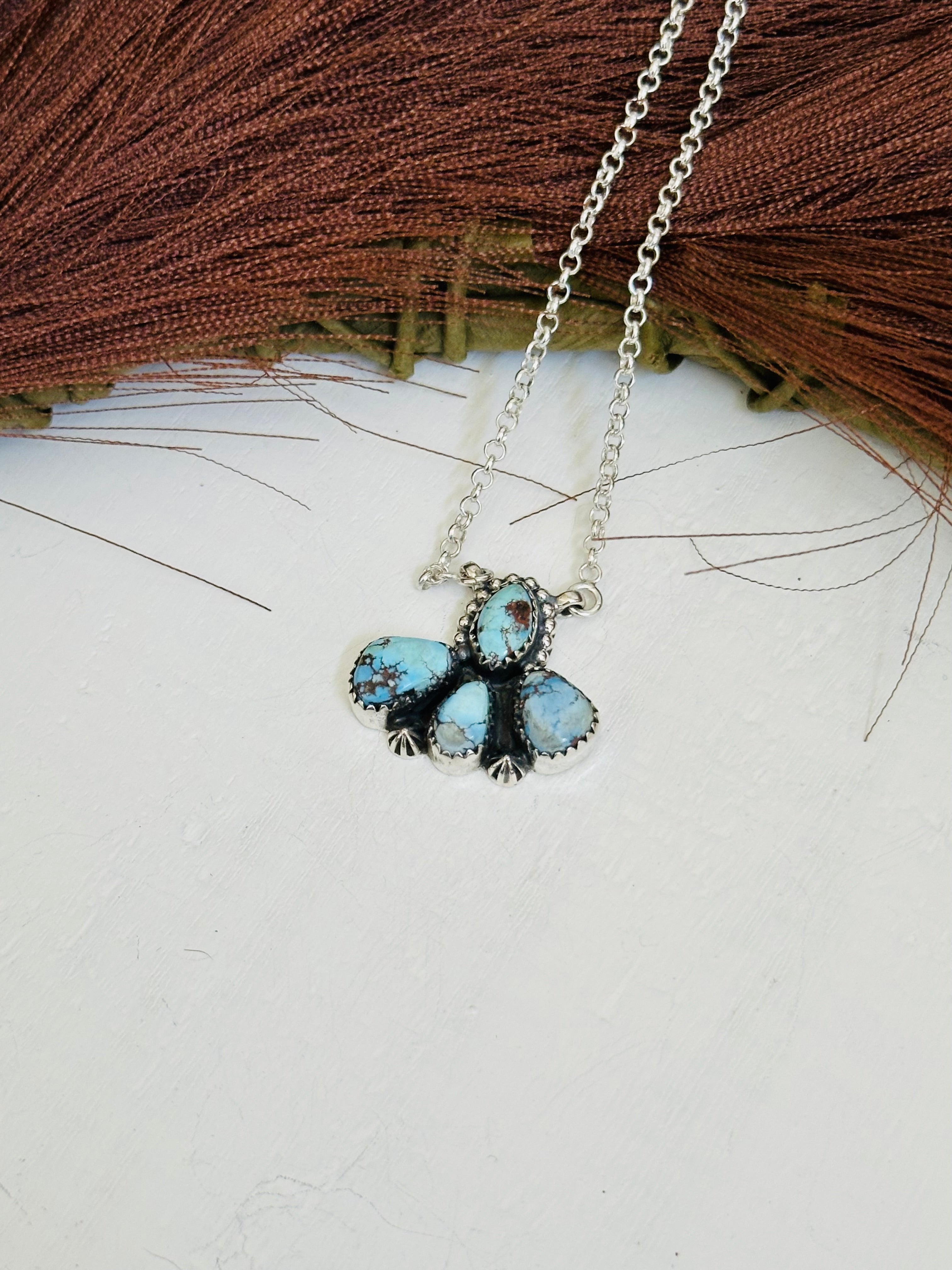 TTD “Blossom” Golden Hills Turquoise & Sterling Silver Cluster Necklace